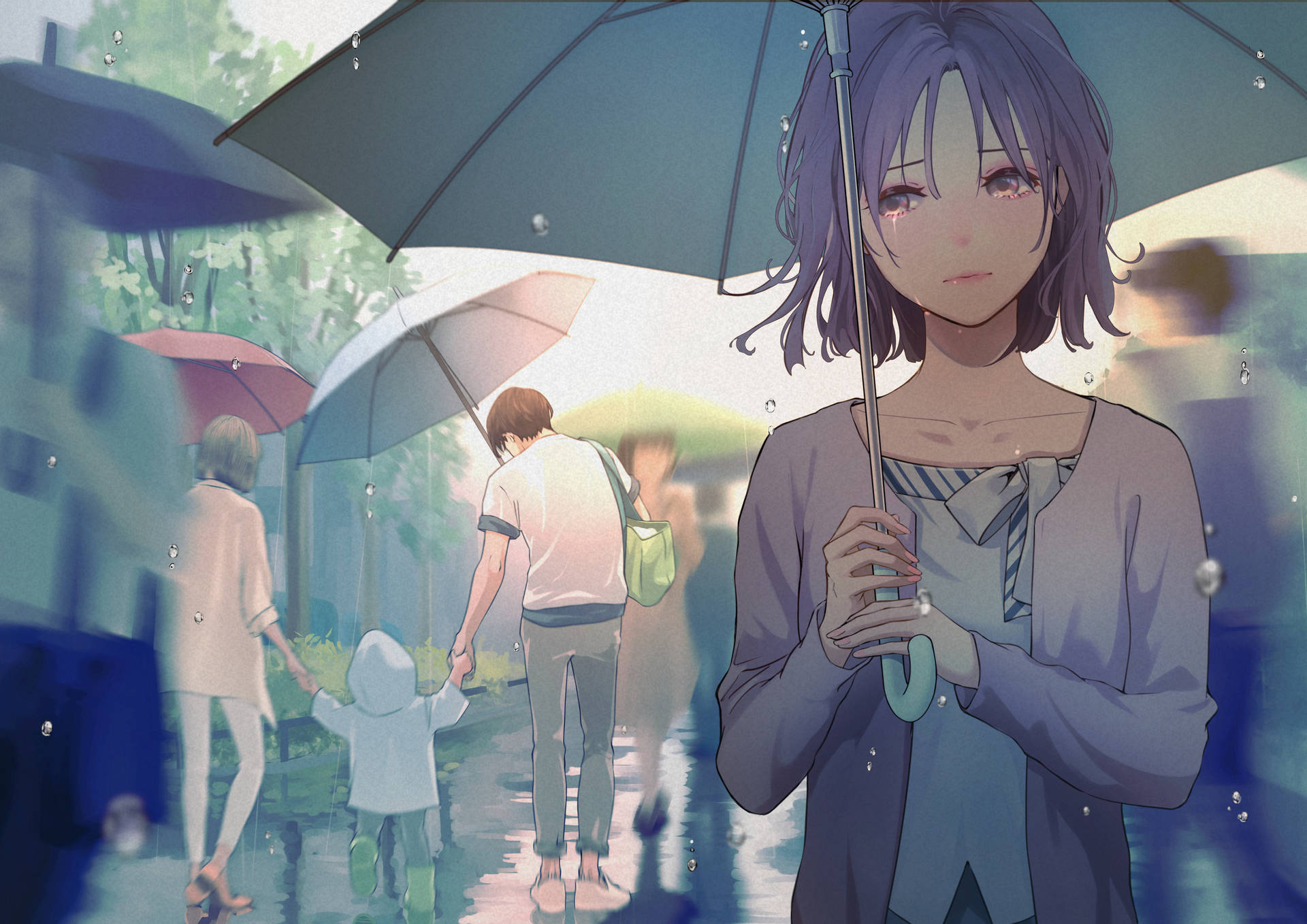 Anime Girl With Umbrella Sad 4k Background