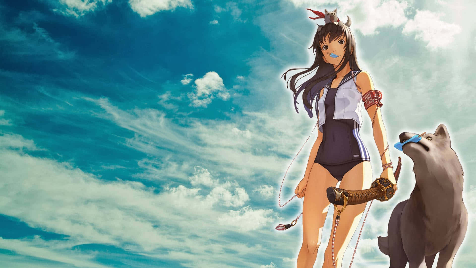 Anime Girl With Wolf Companion