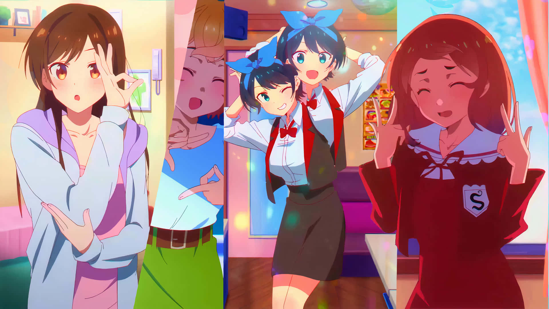 Anime Girls In Different Poses Background