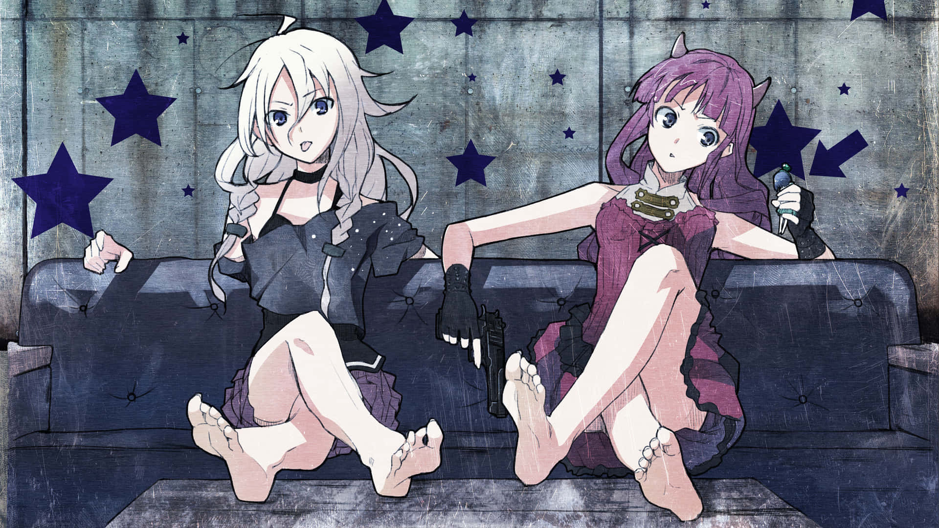 Anime Girls Maiko Hakaine And Ia Feet On Table Background