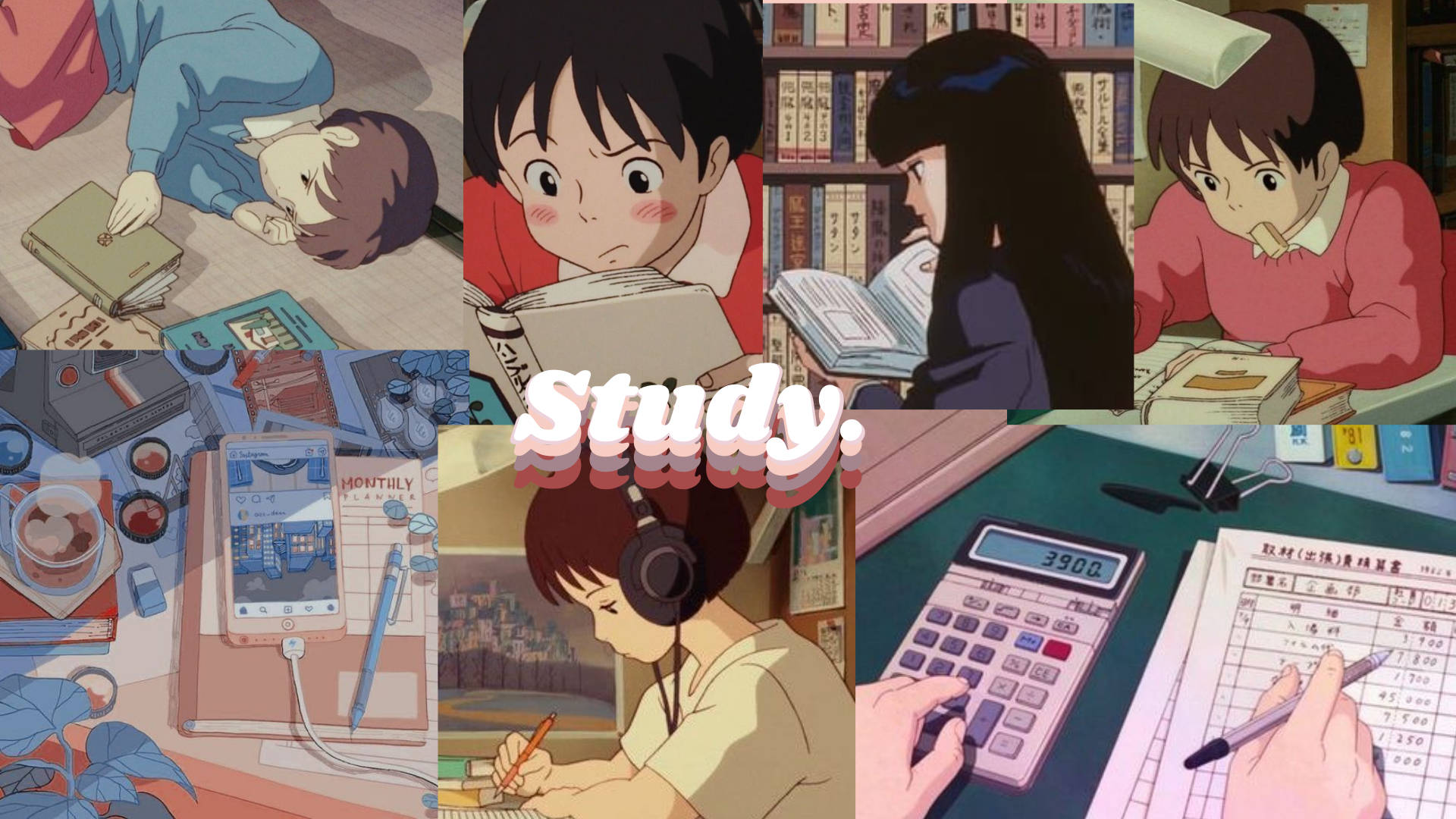 Anime Girls Study Aesthetic Background Background
