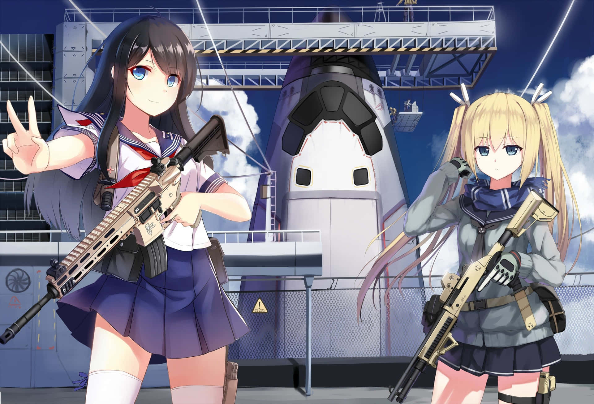 Anime Girls Uniform With Guns Background