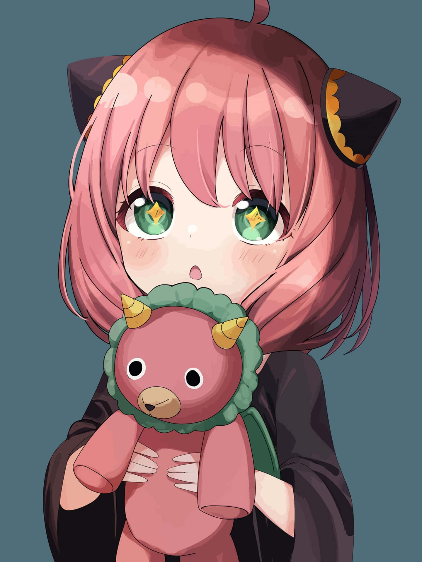 Anime Girlwith Cat Earsand Plushie Background