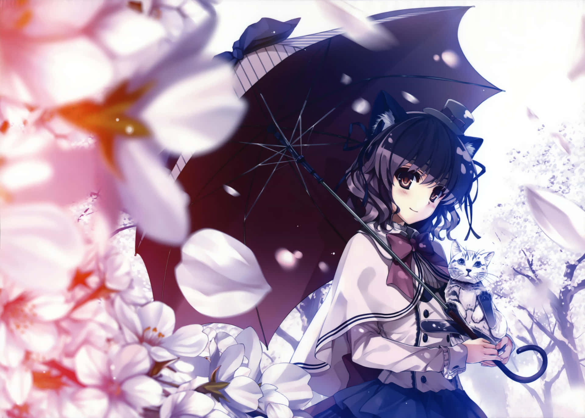 Anime Girlwith Catand Umbrella