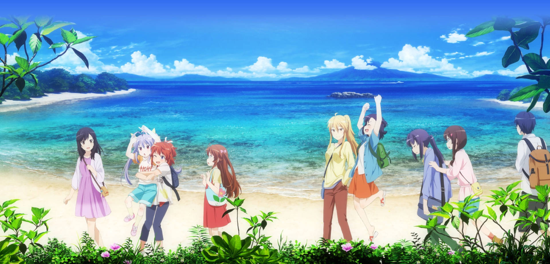 Anime Group Beach Vacation Background
