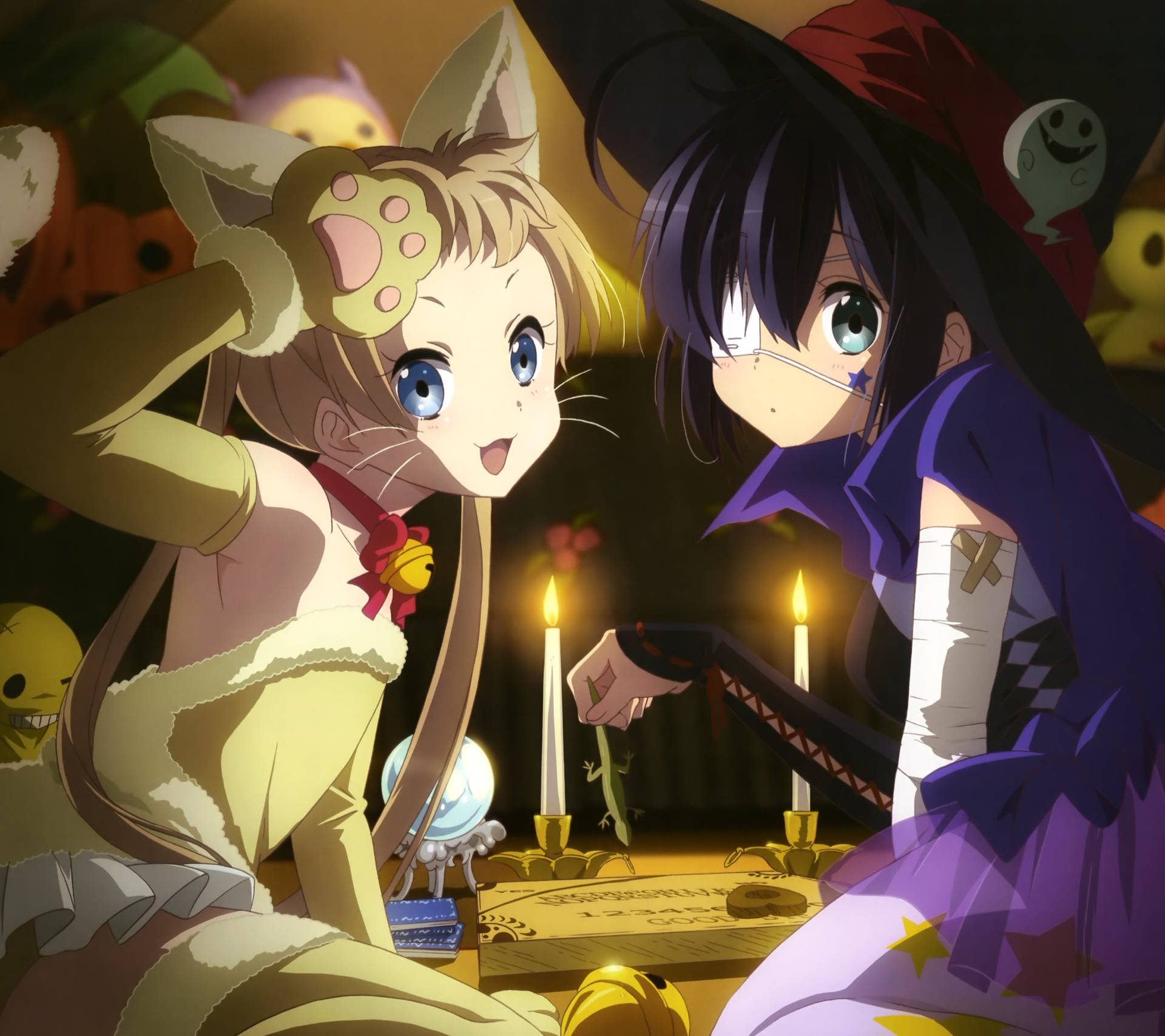 Anime Halloween Girls Playing Ouija Background