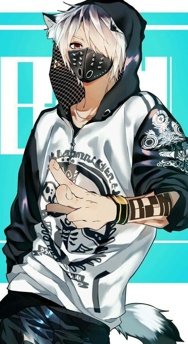 Anime Hiphop Boy With Mask Background