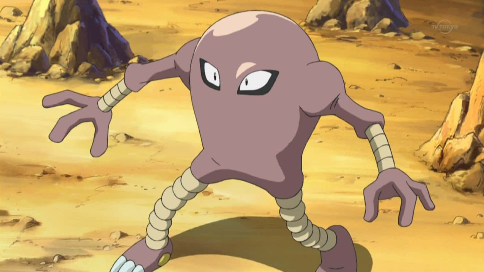 Anime Hitmonlee In Rocky Terrain Background