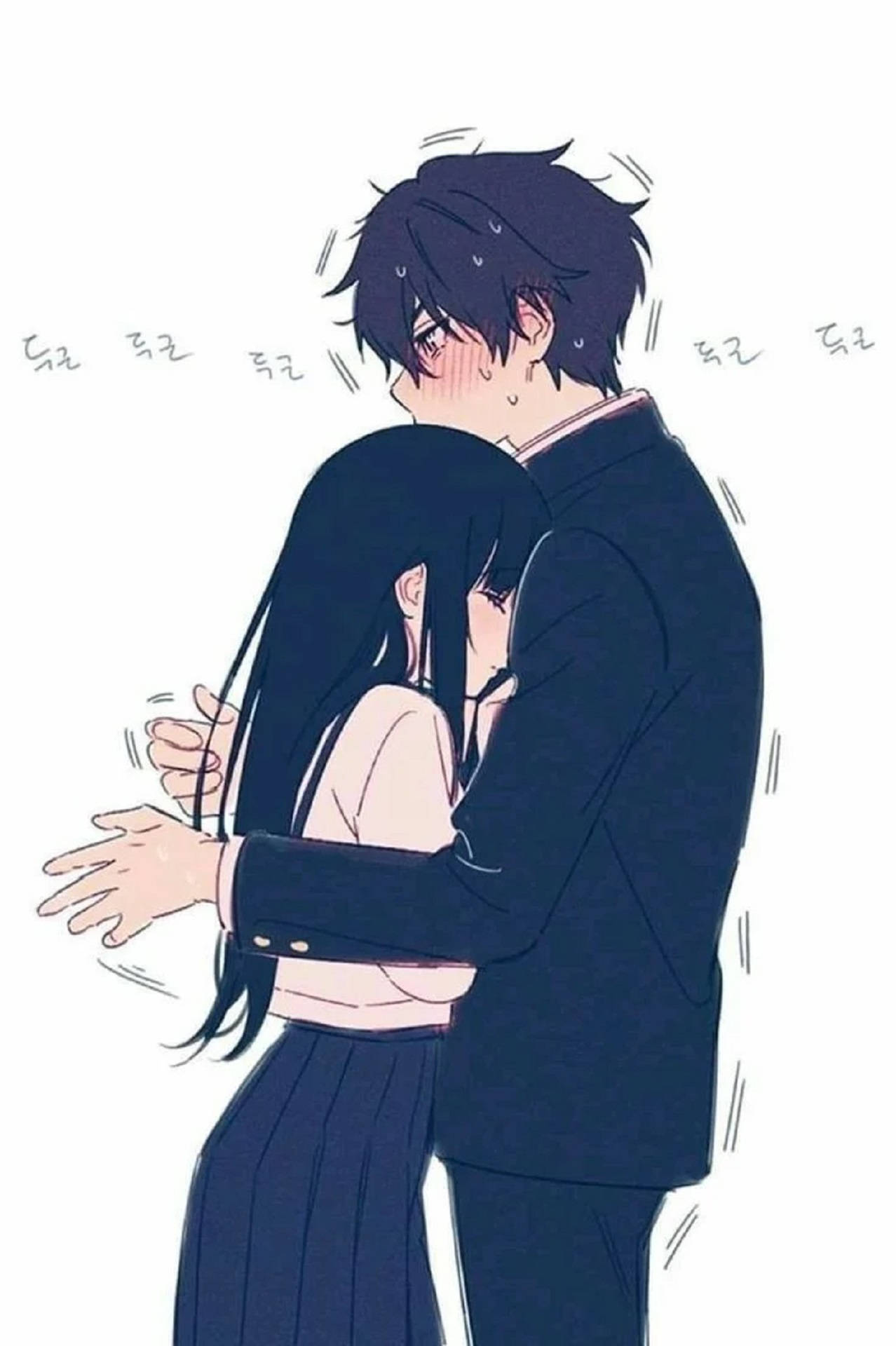 Anime Hug In White Background