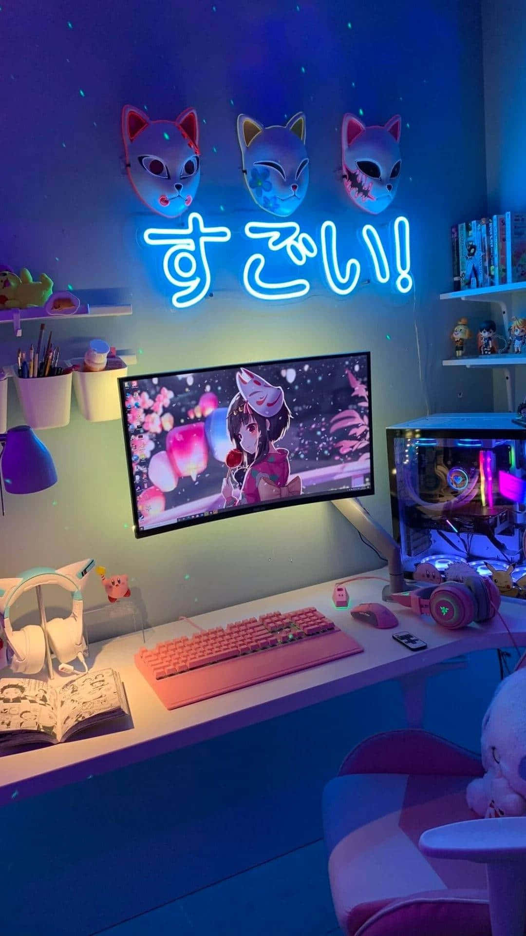 Anime Inspired Gamer Roomwith Neon Lights Background