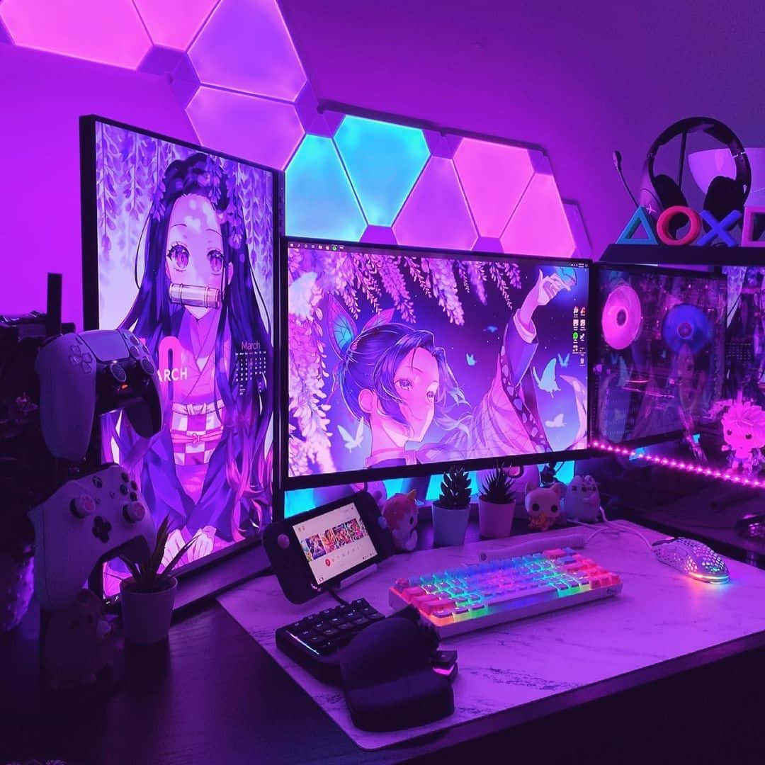 Anime Inspired Gaming Setup Background