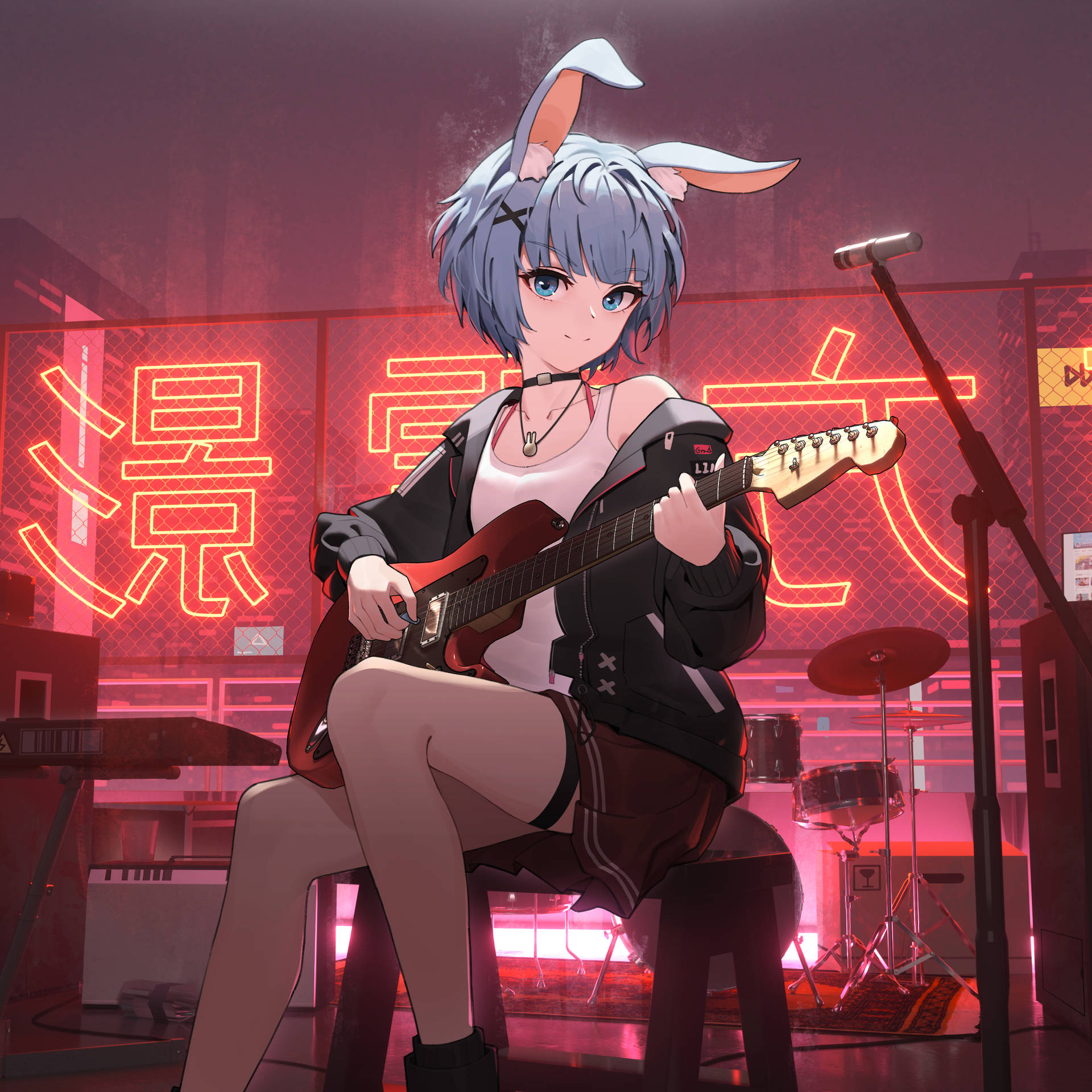 Anime Ipad Bunny Girl With Guitar