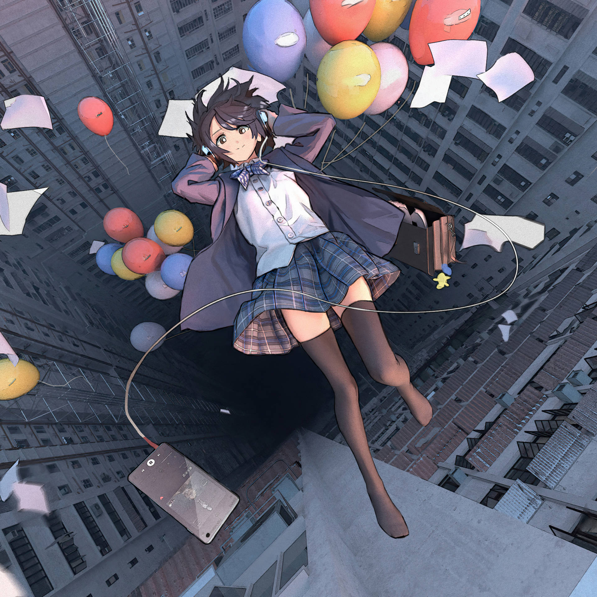 Anime Ipad Falling Girl With Balloons Background