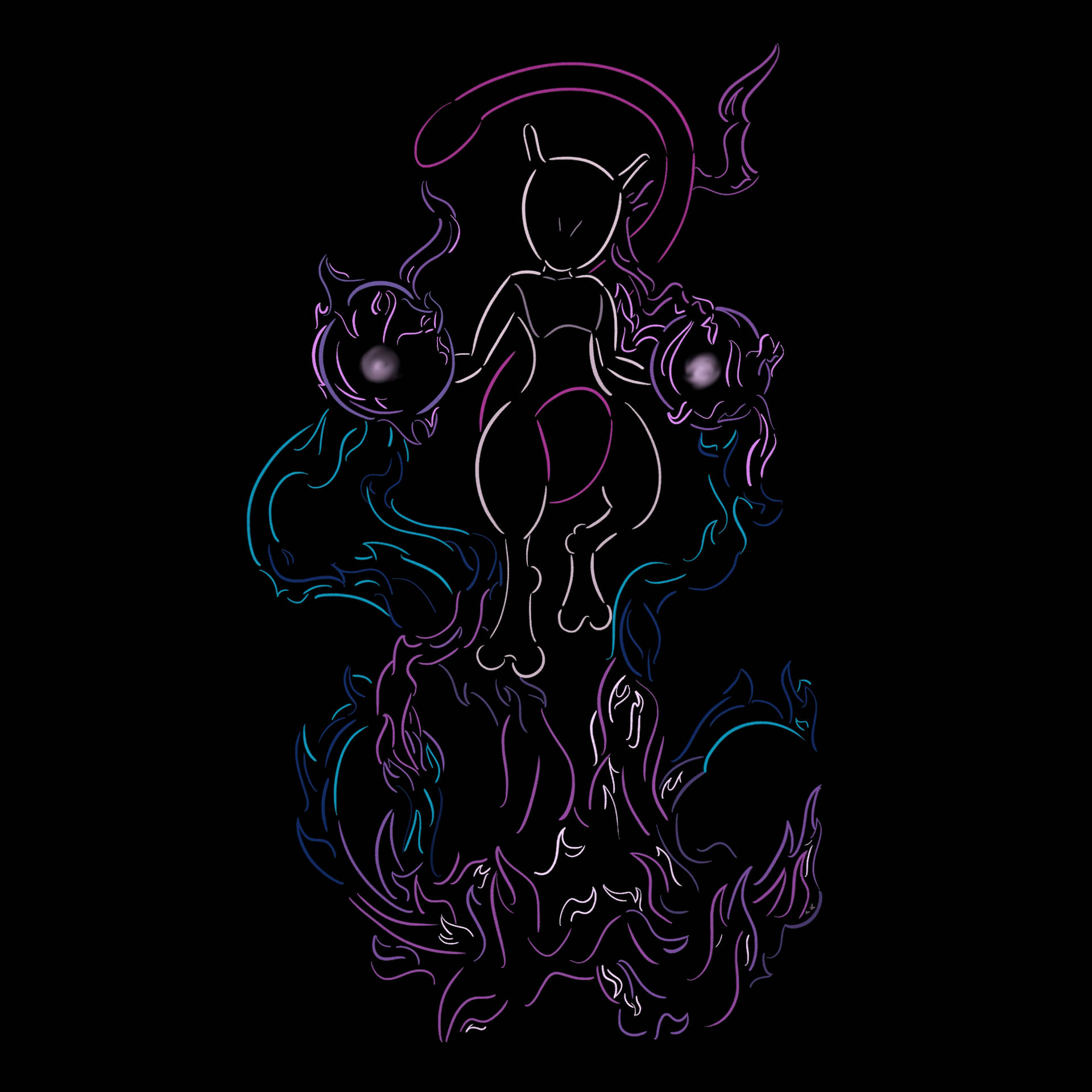 Anime Ipad Mewtwo Silhouette Background