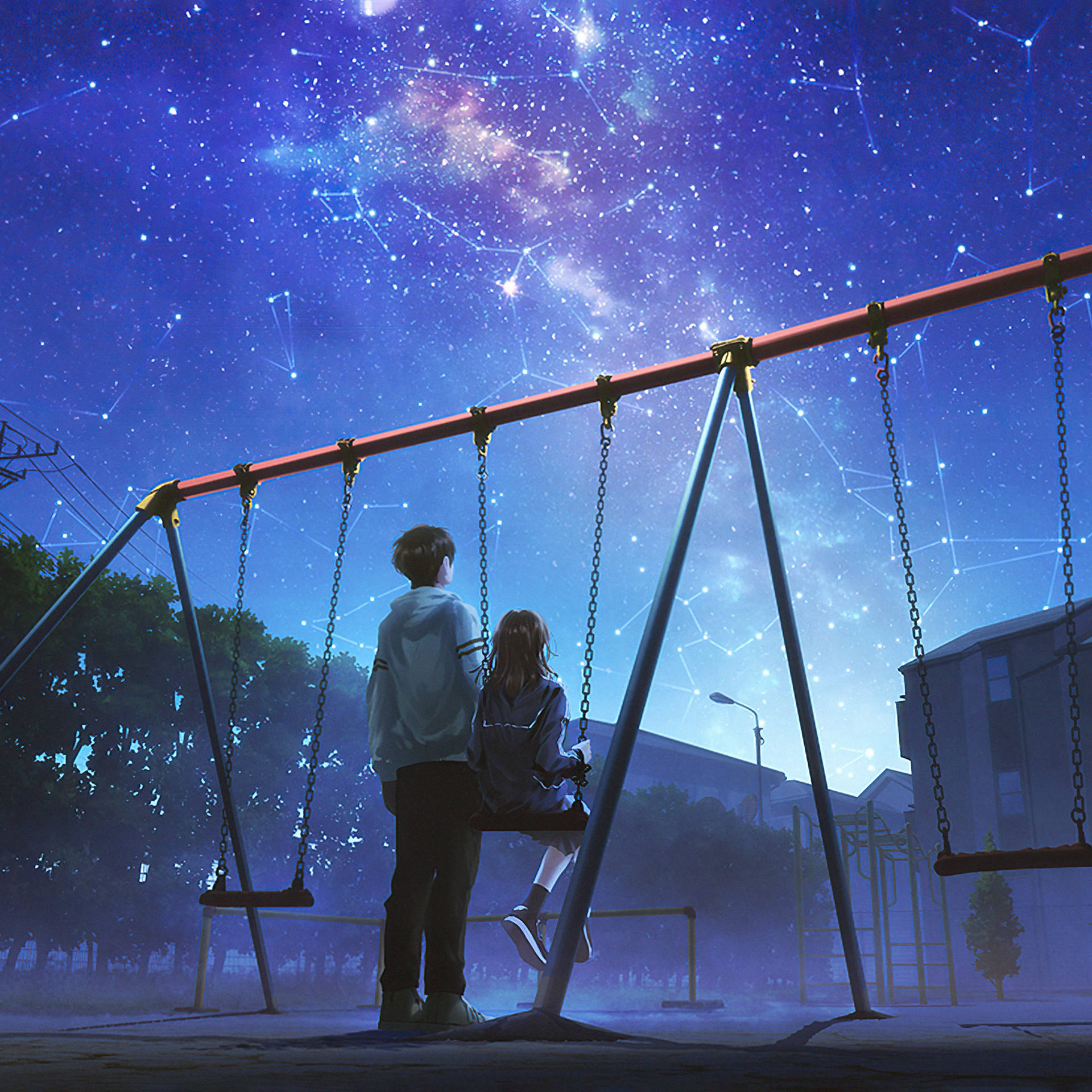 Anime Ipad Swings Under Starry Sky