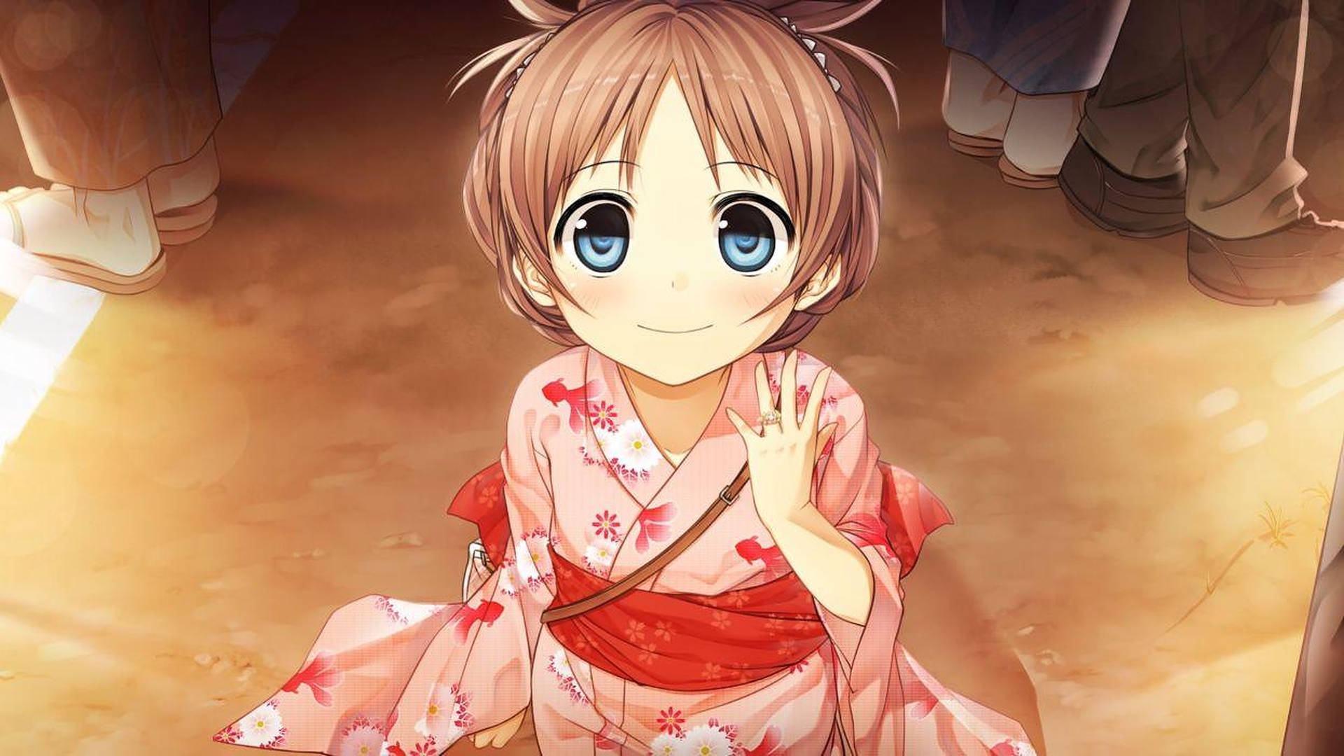 Anime Kid In Red Kimono Background