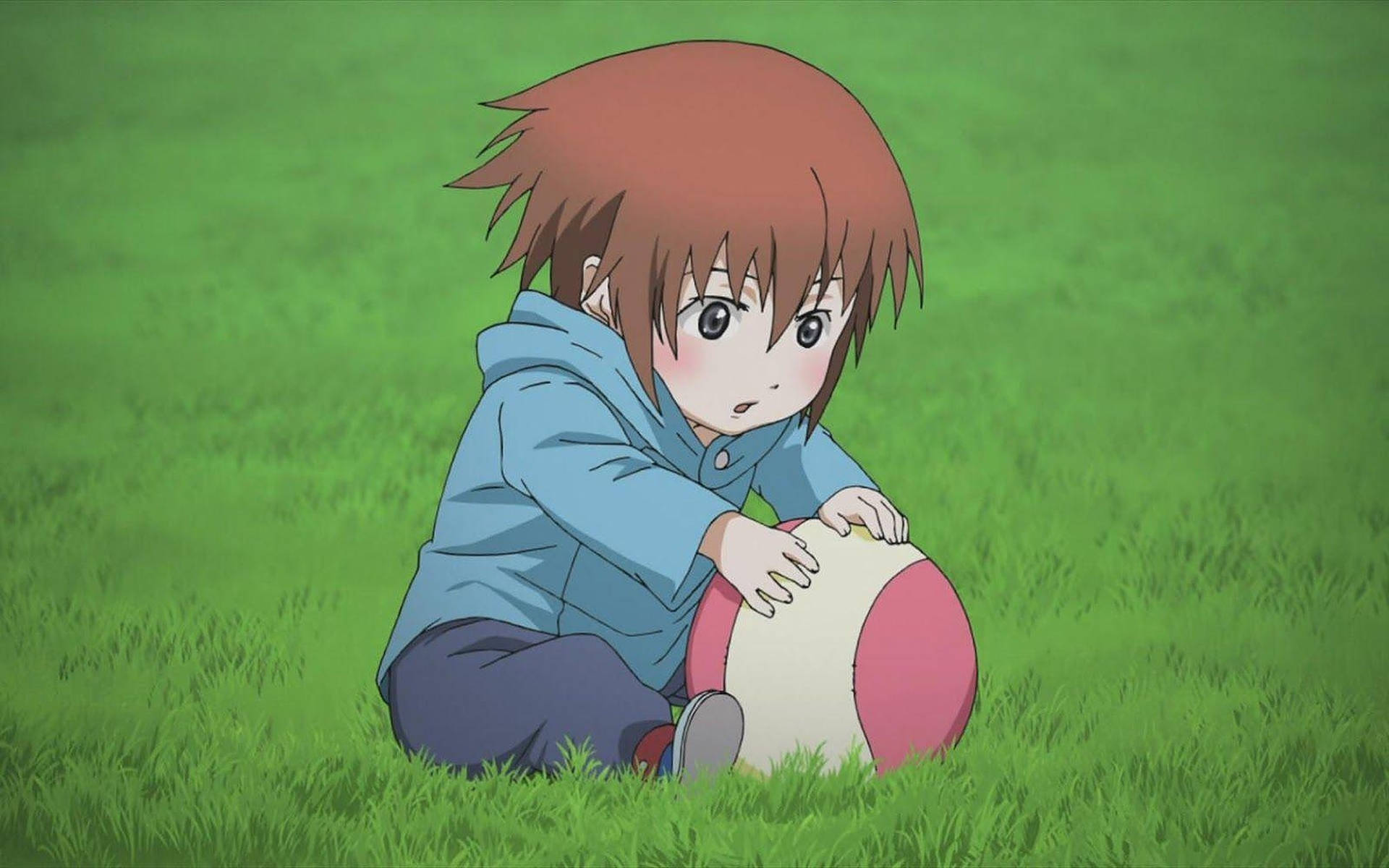 Anime Kid With Ball Background