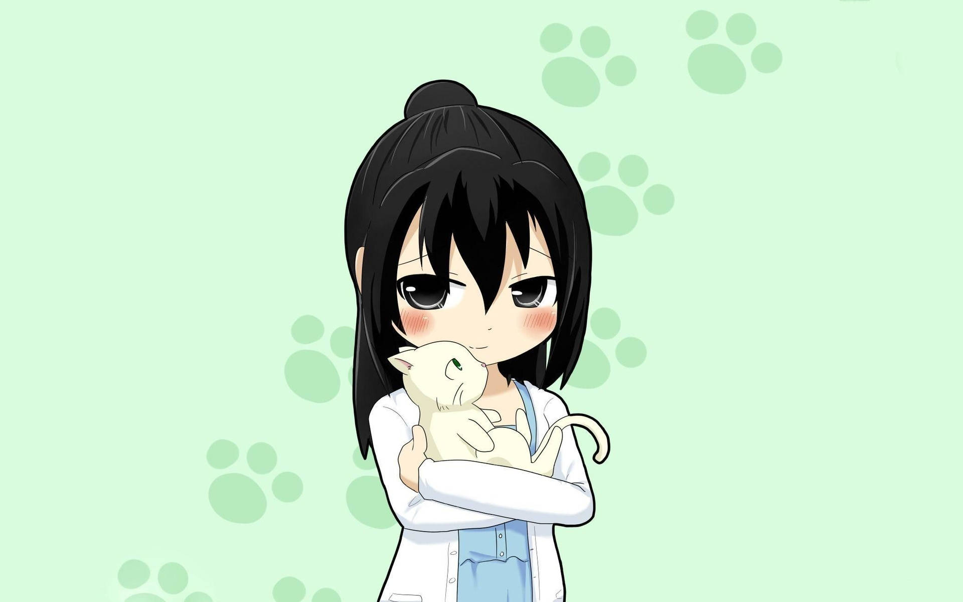 Anime Kid With White Cat Background
