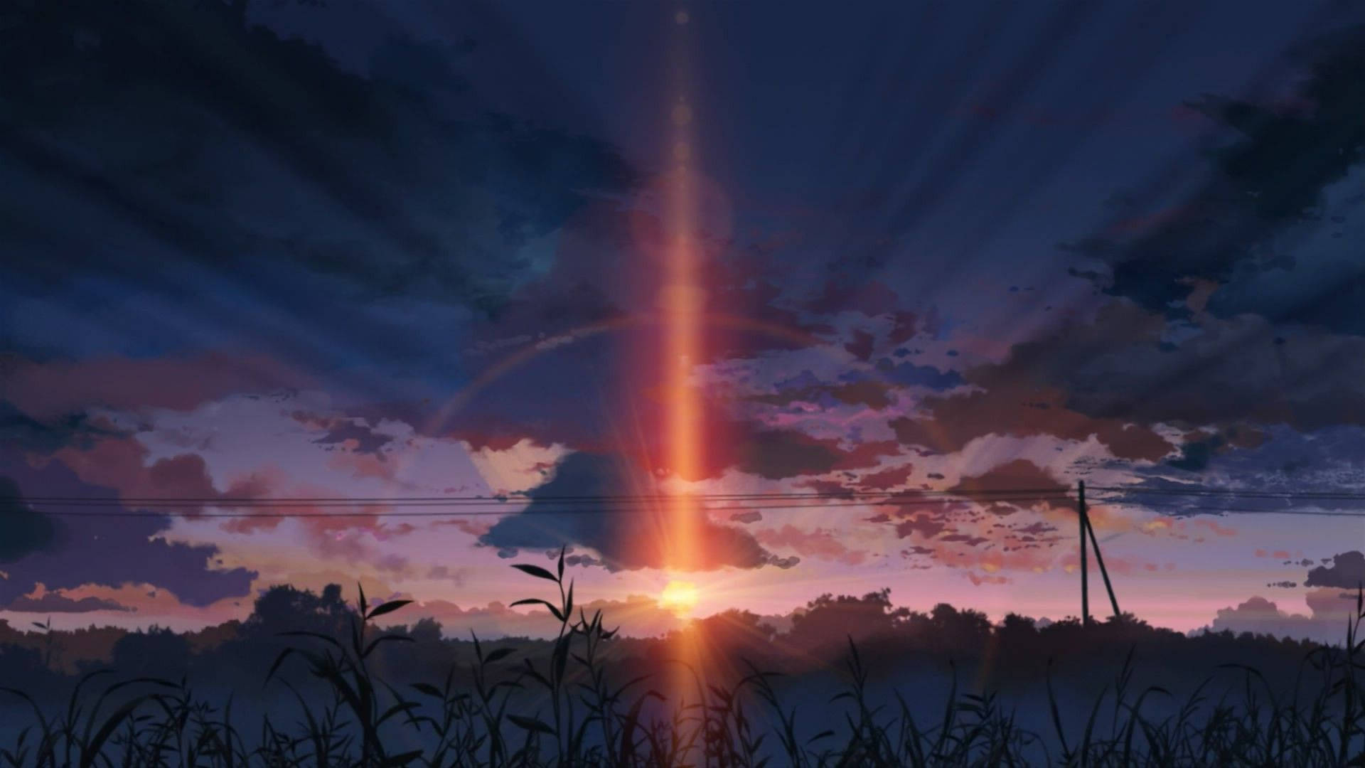 Anime Landscape Dark Sunset Background