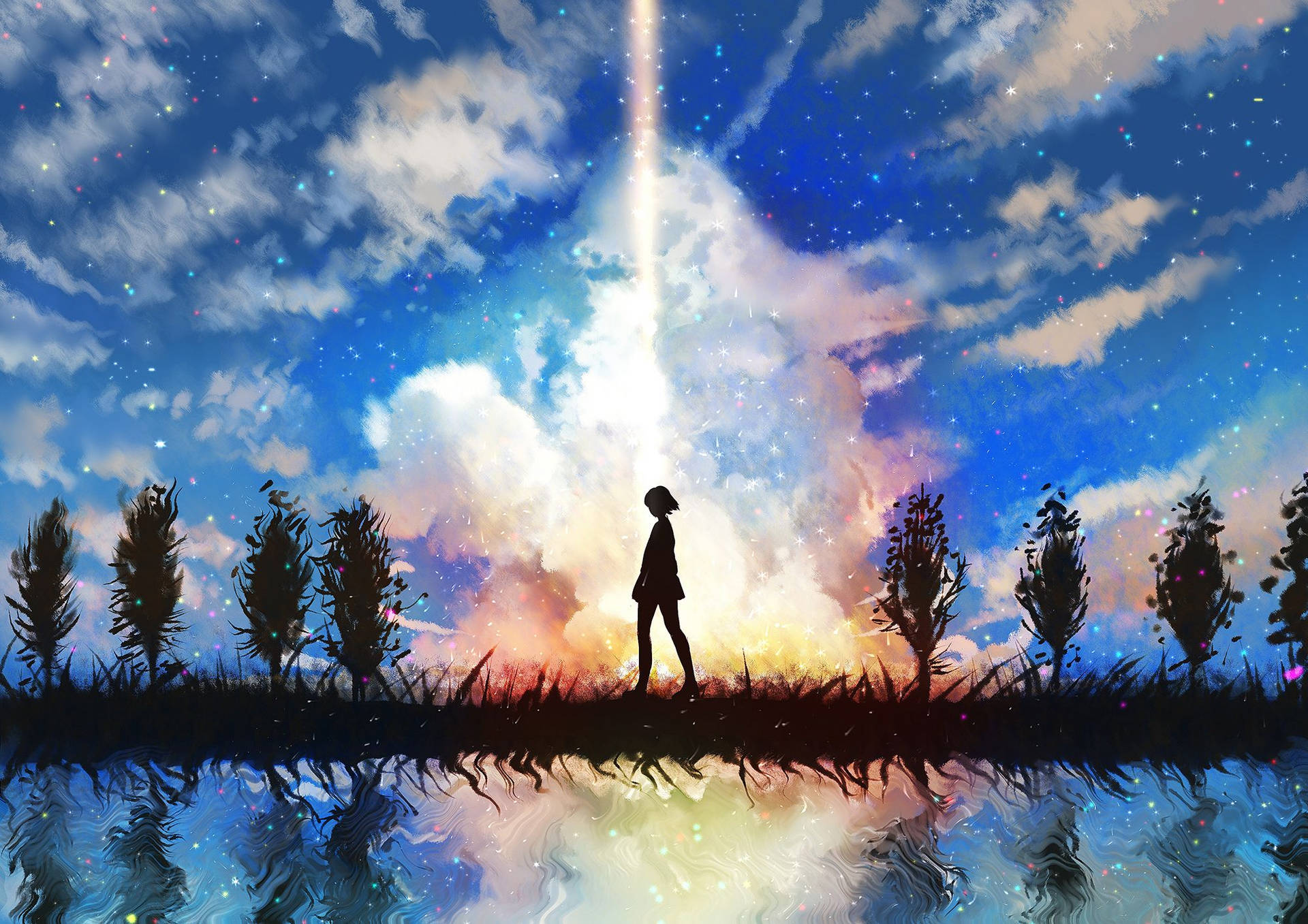 Anime Landscape Sky Of Stars Background