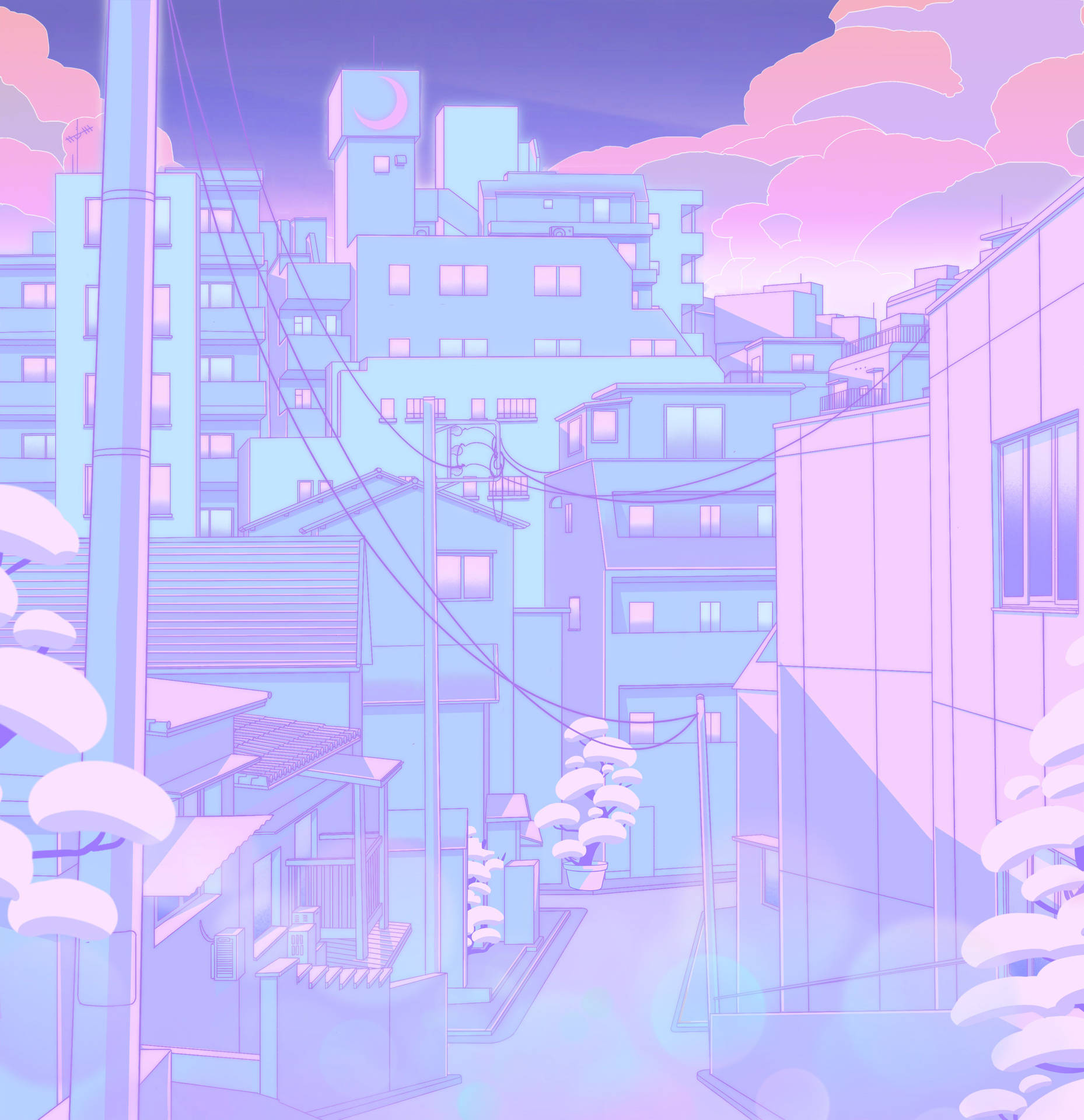 Anime-like Neighborhood In Pastel Japanese Aesthetic Background