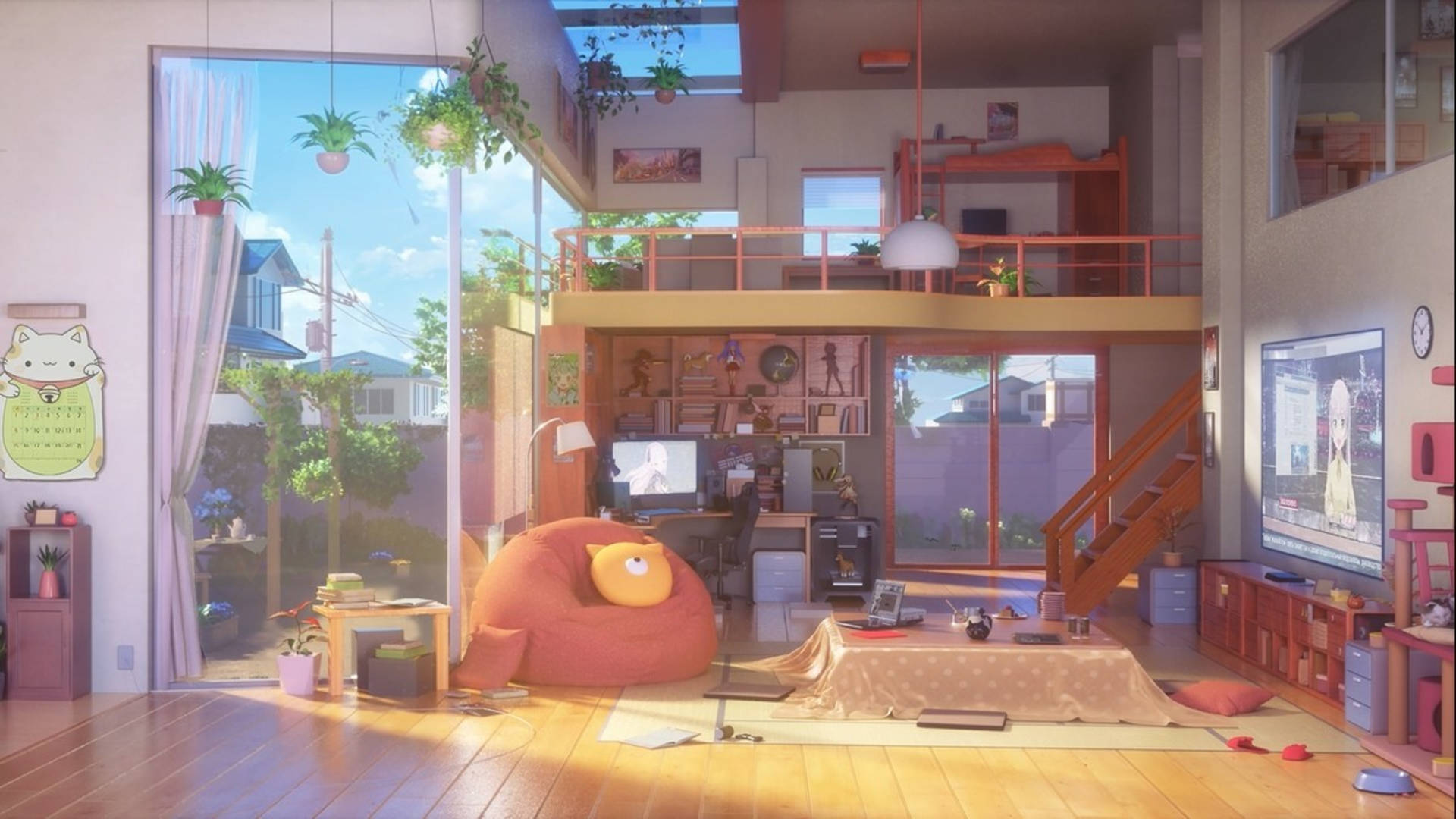 Anime Loft Type Living Room Background