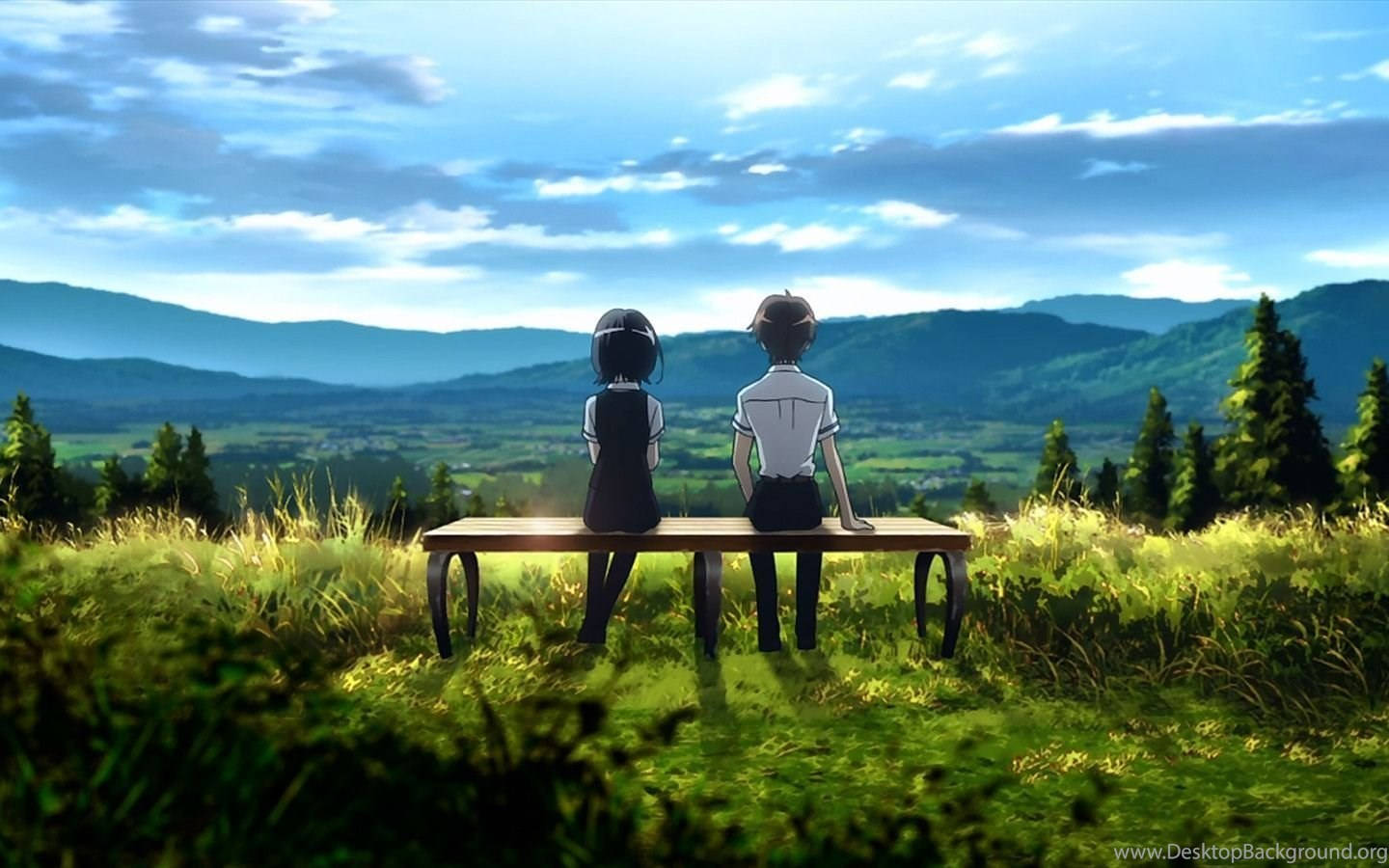 Anime Love On Meadow Field