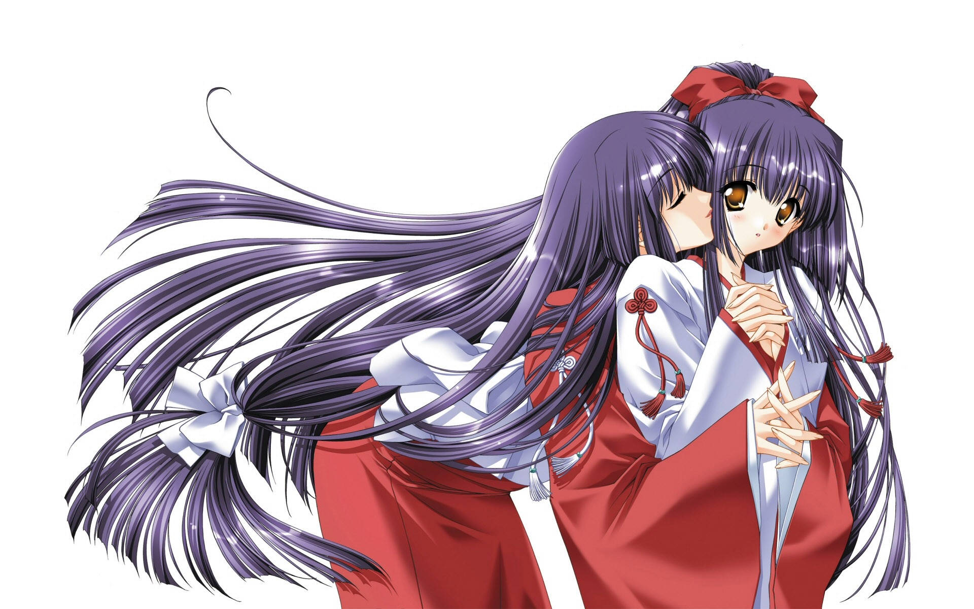 Anime Miko Women Kissing Background