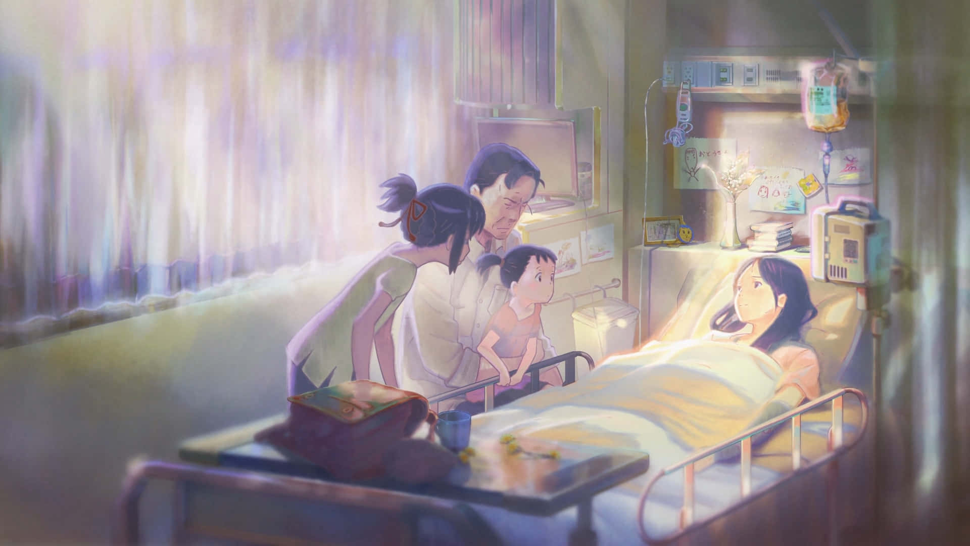 Anime Mother On Hospital Bed Background