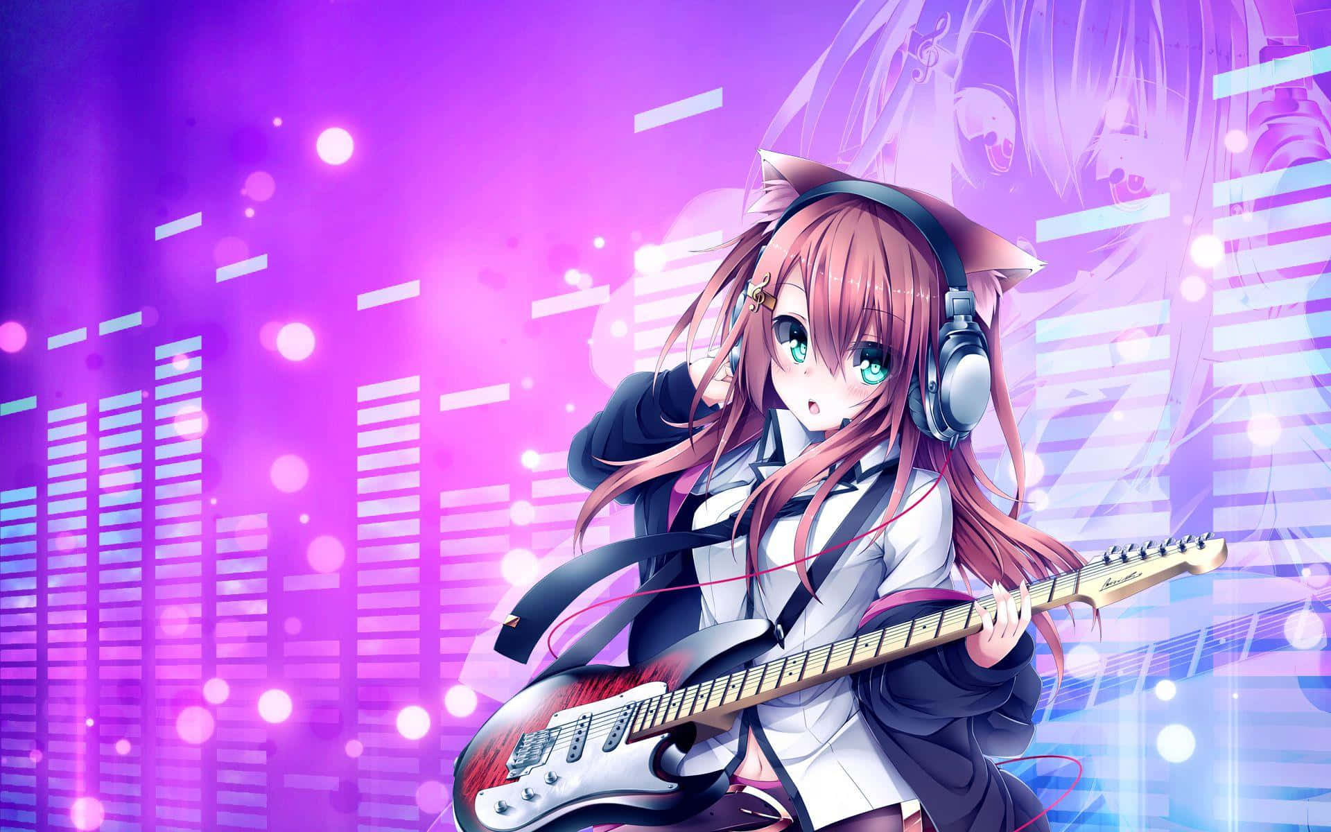 Anime Musician Neko Girlwith Guitar