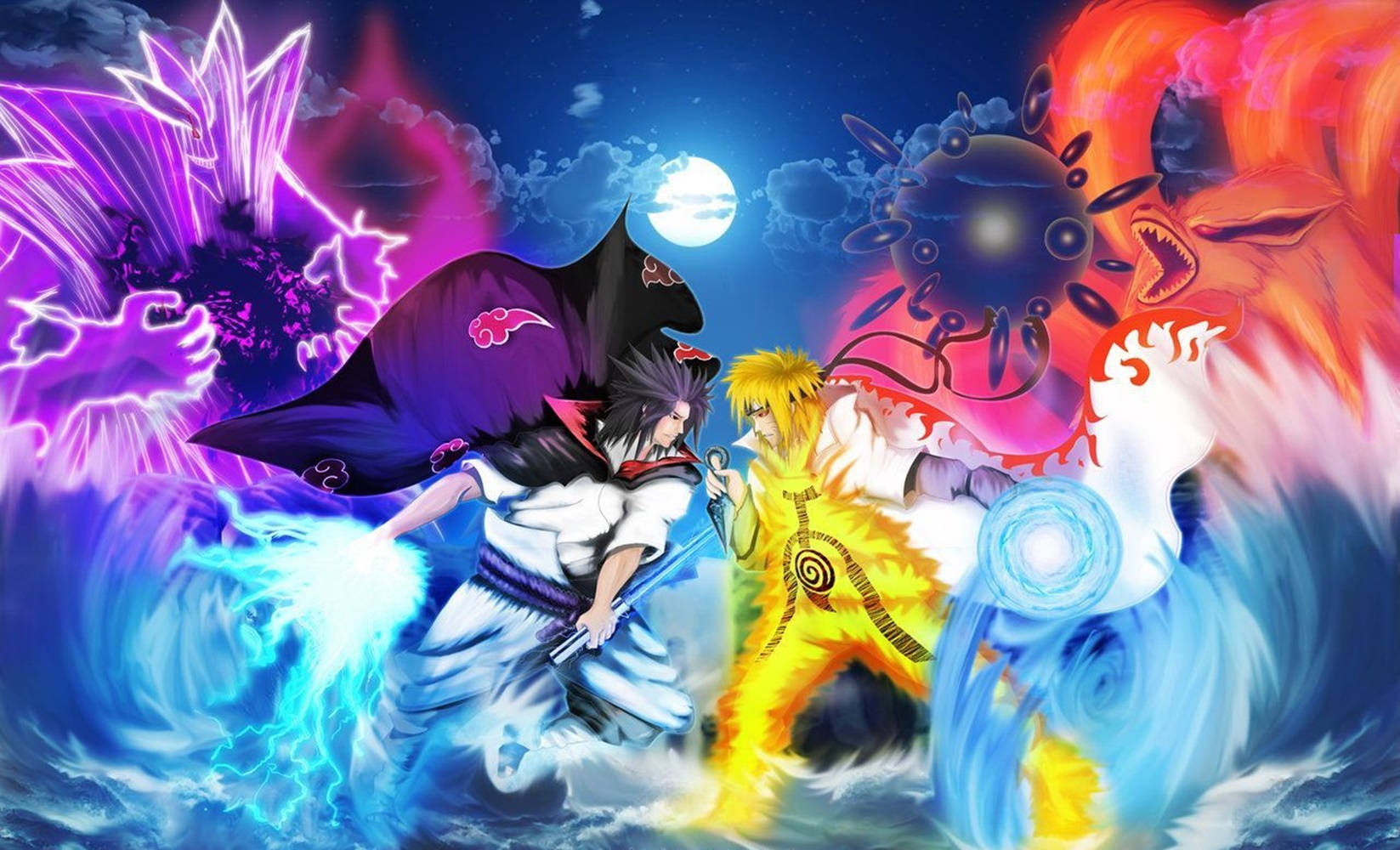 Anime Naruto And Sasuke Uchiha With Beasts Background
