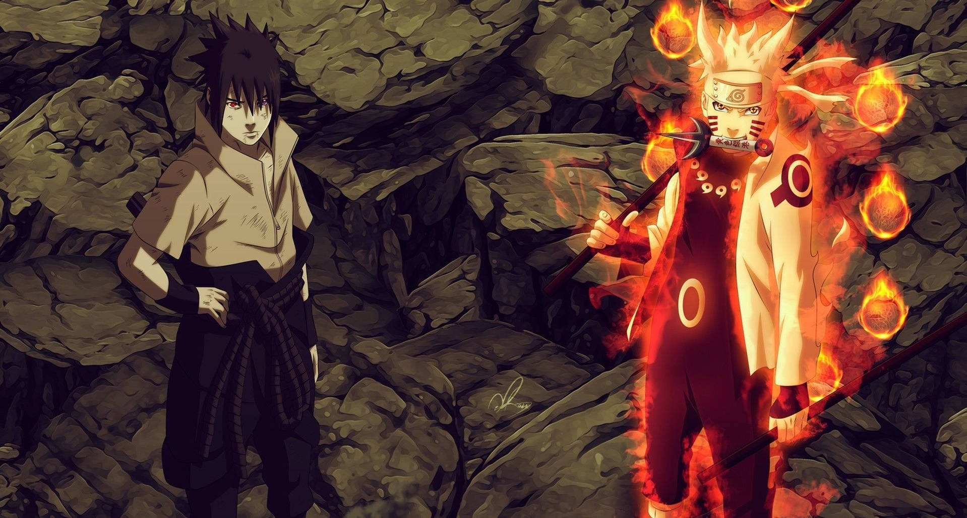 Anime Naruto Fighting Together With Sasuke Uchiha
