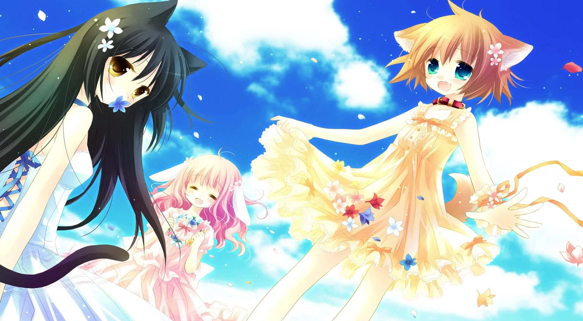 Anime Neko Girls Sky Dance Background