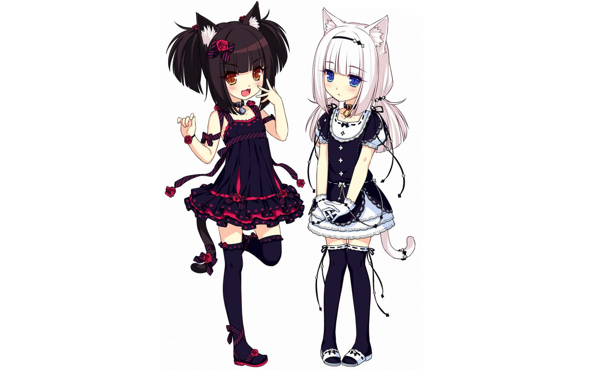 Anime Neko Girlsin Gothic Outfits Background