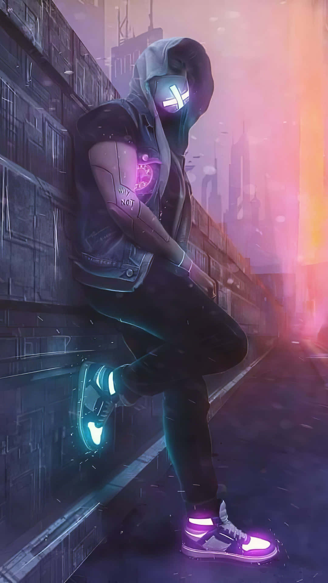 Anime Neon Boy With Mask Background