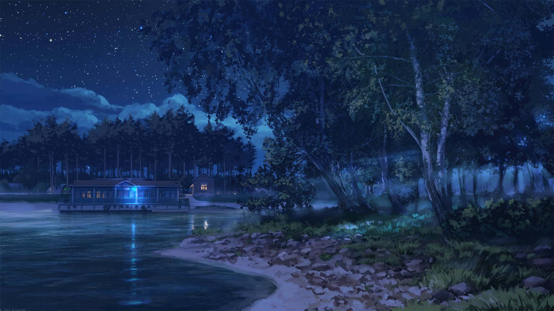 Anime Night Forest Background