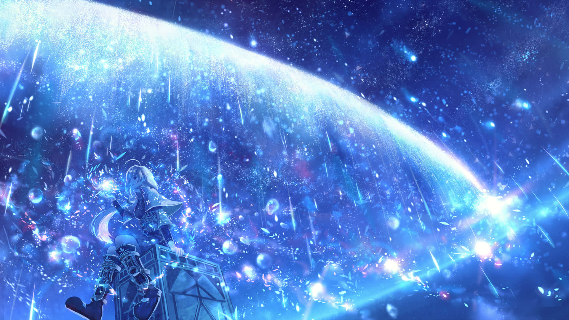 Anime Night Scenery Meteors Background