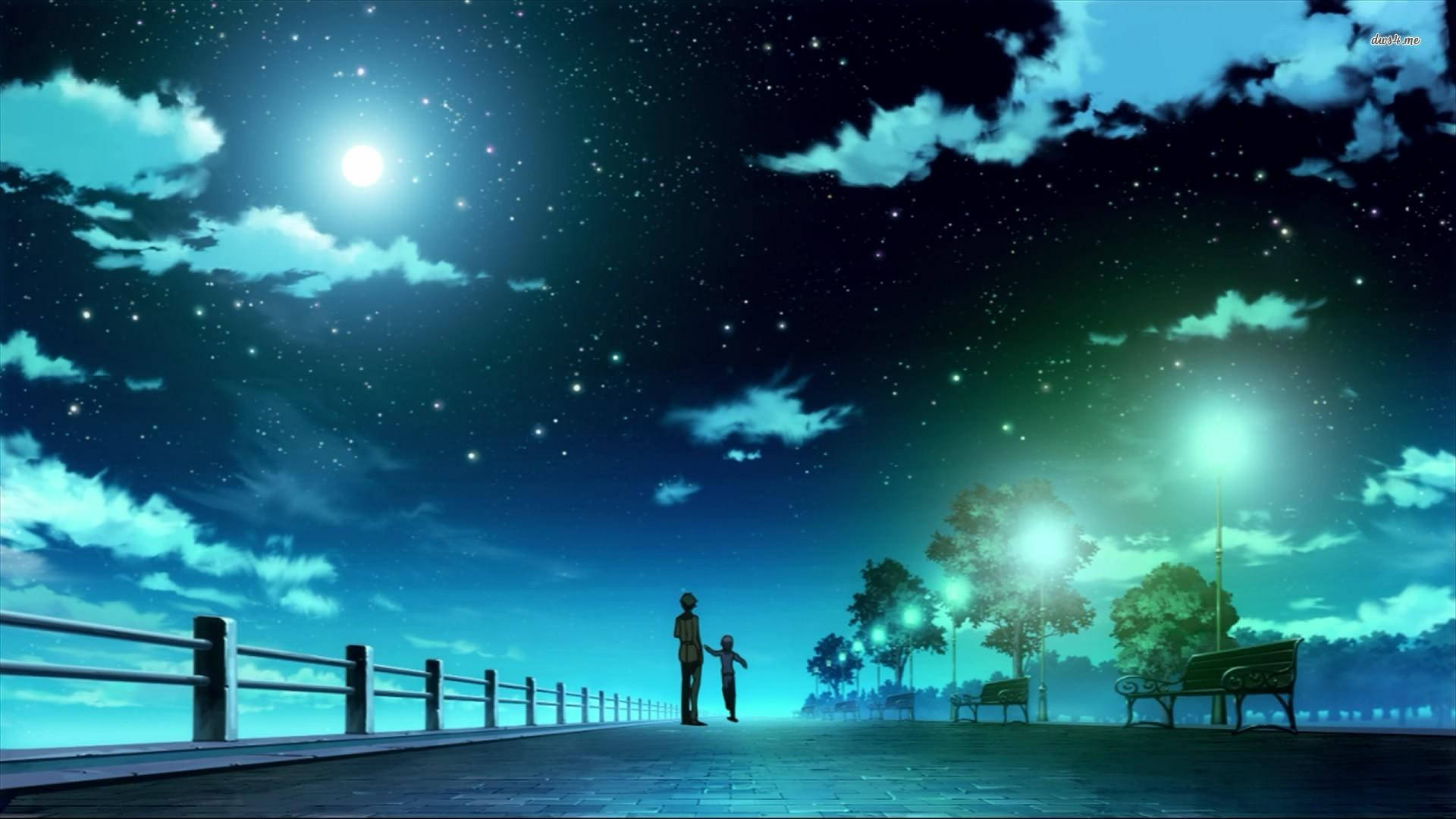 Anime Night Sky And Park Background