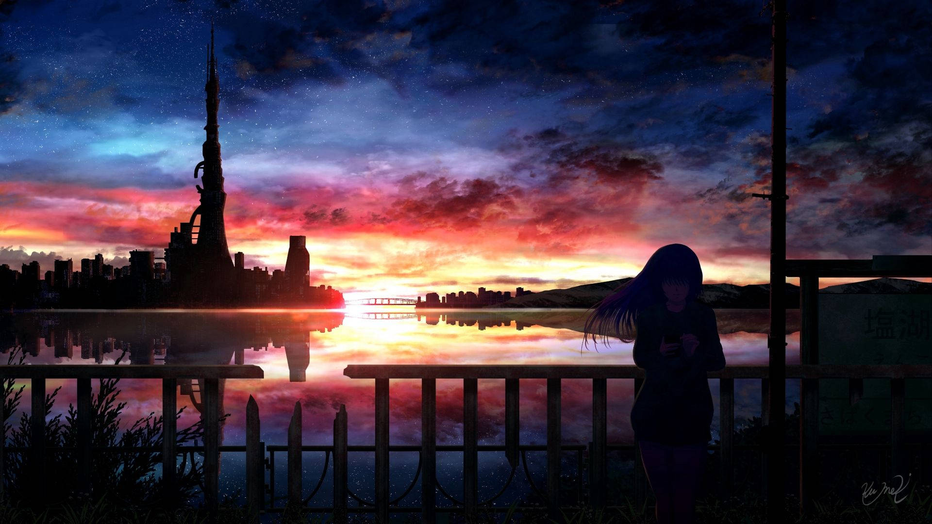 Anime Night Sky And Sunset Background