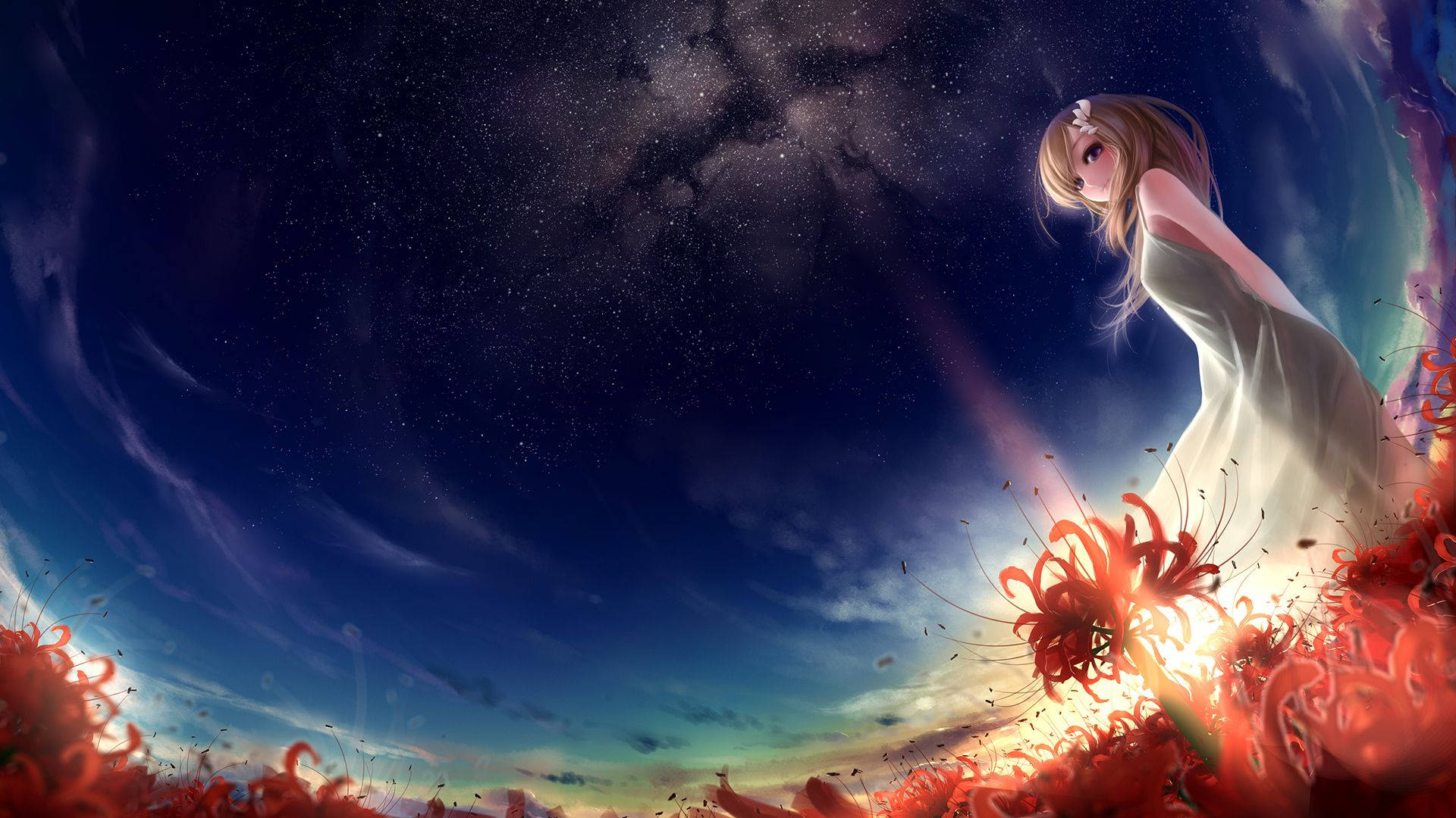 Anime Night Sky Girl Spider Lily