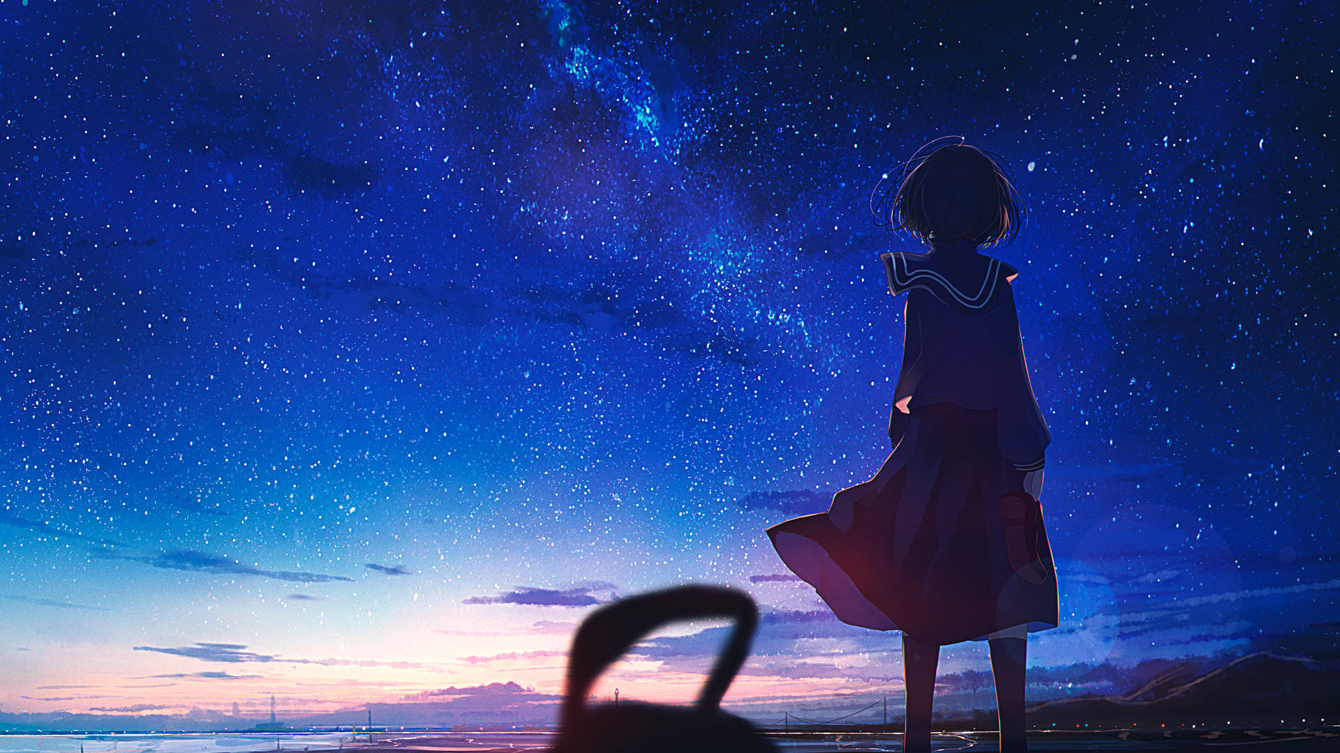 Anime Night Sky With Girl