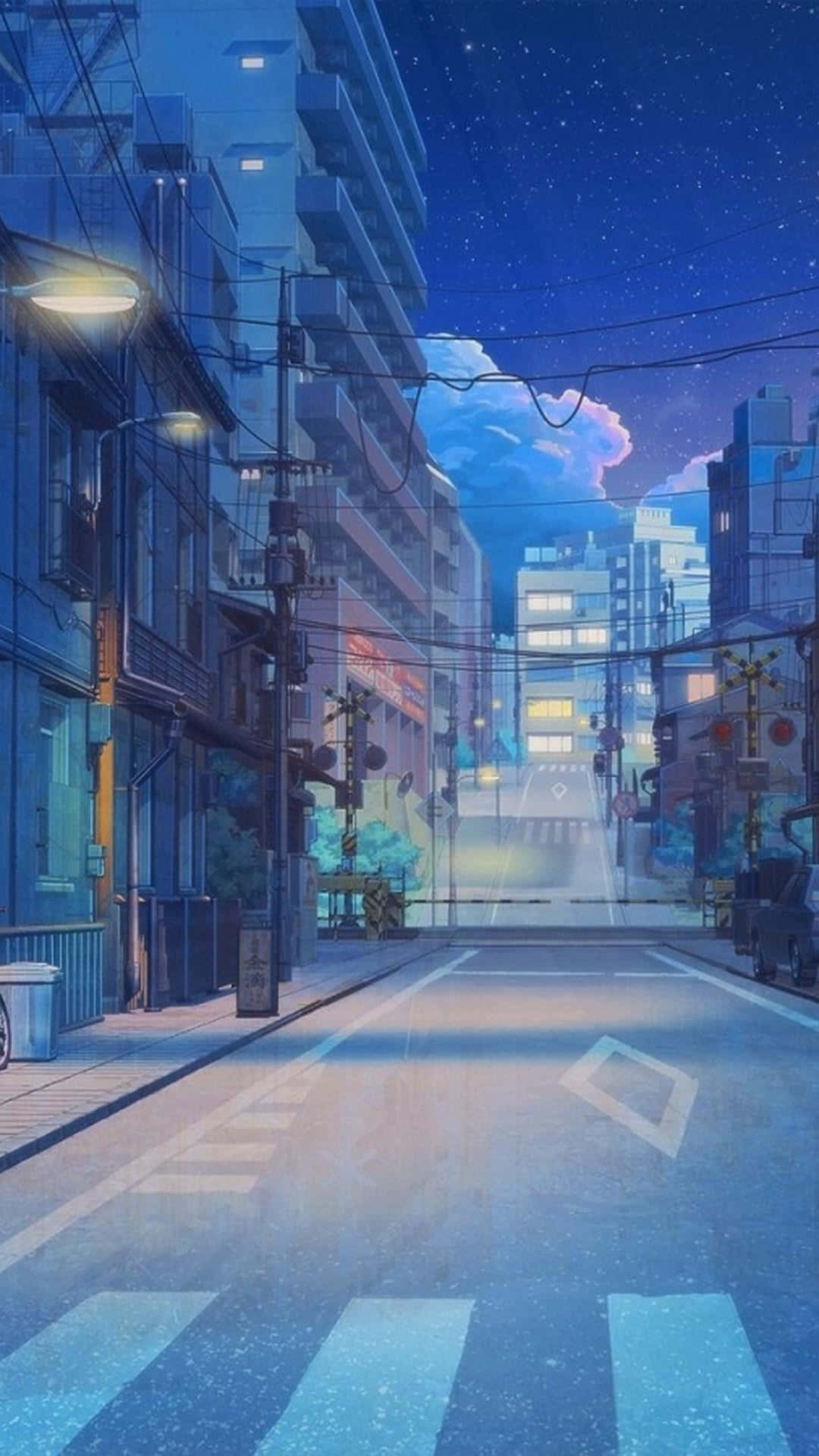 Anime Nighttime Cityscape Aesthetic Background