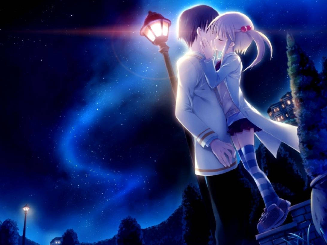 Anime Of Cute Couple Drawing Theme Background