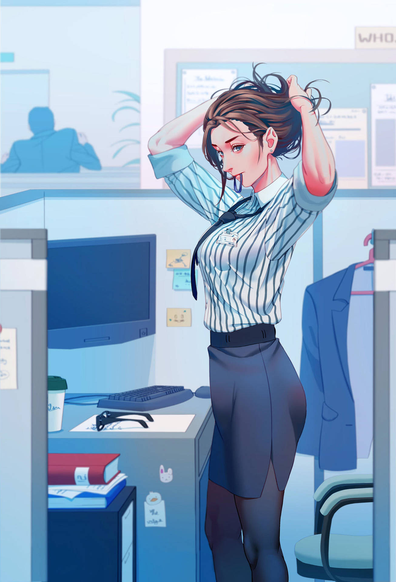 Anime Office Girl Artwork Background