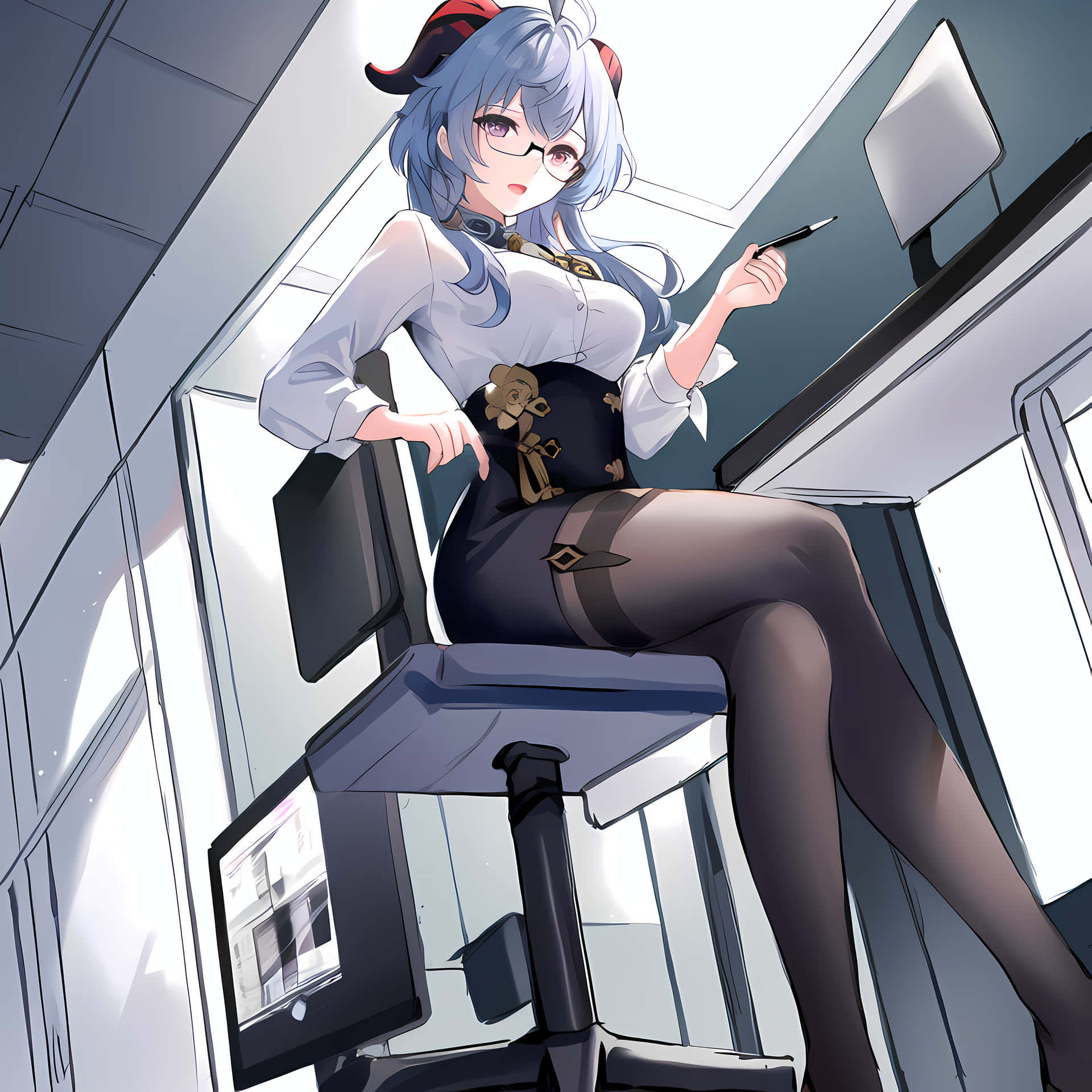 Anime Office Girl With Thigh Stockings