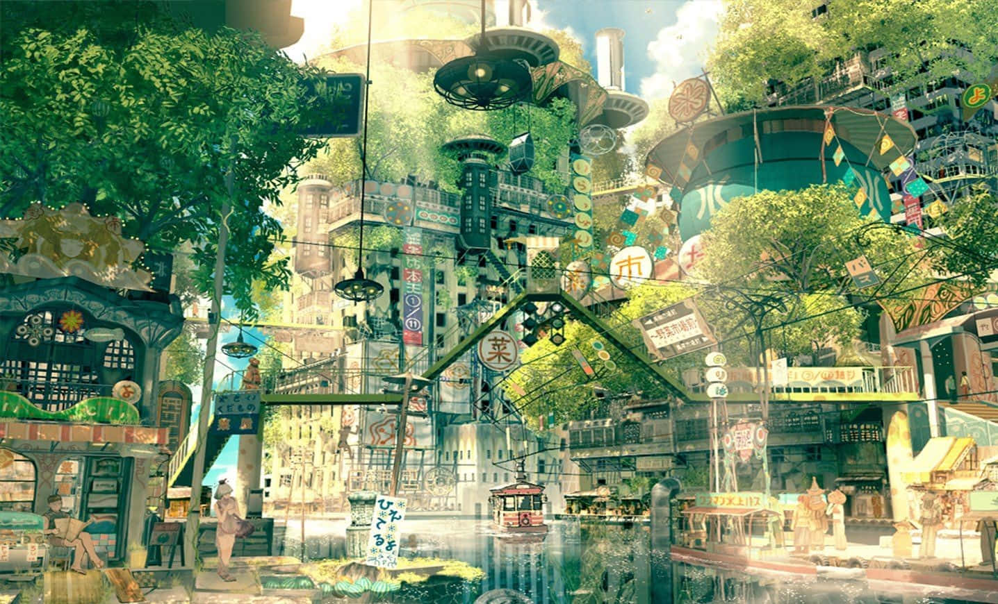 Anime Overgrown Building Background