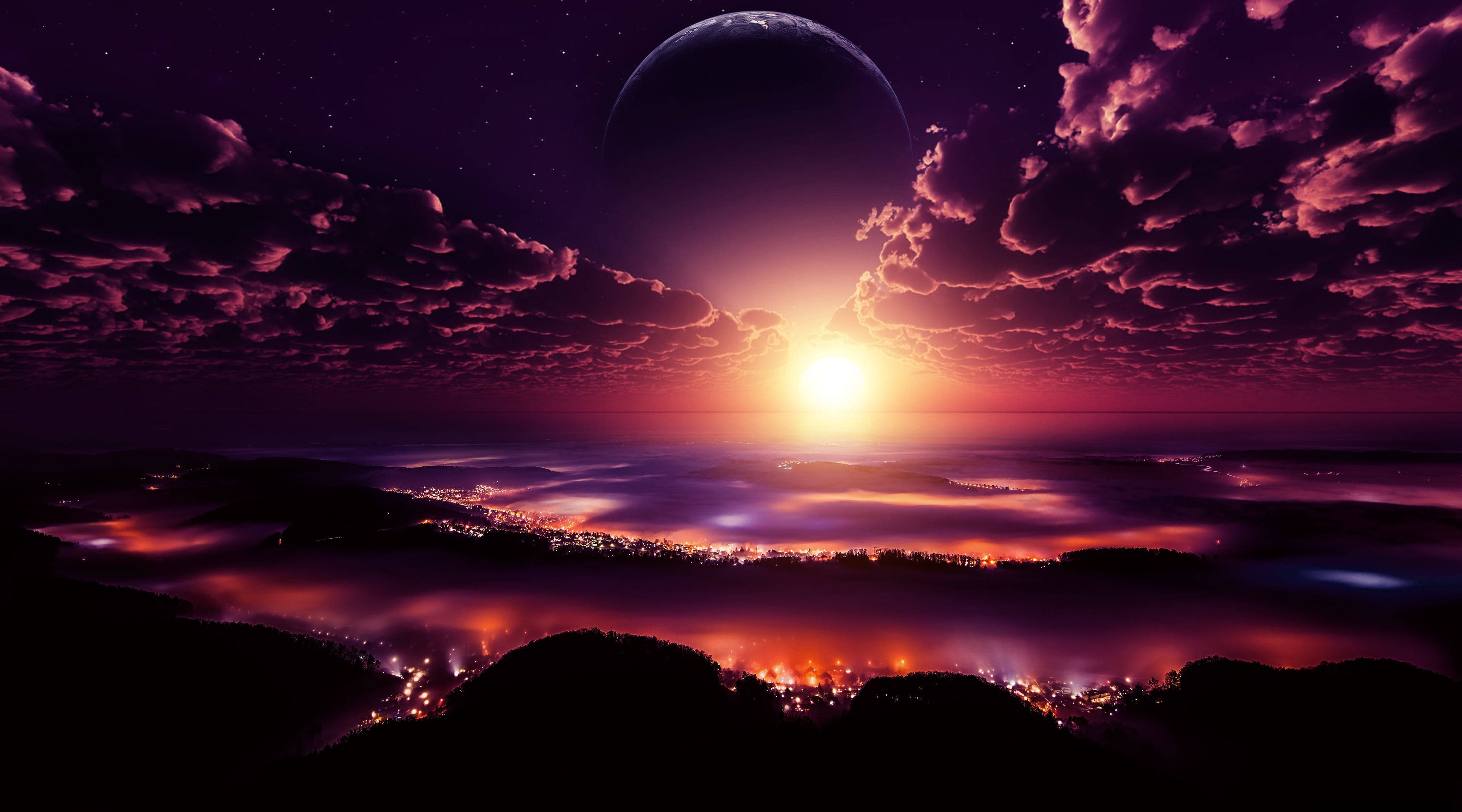 Anime Planet Over The Sunset Background