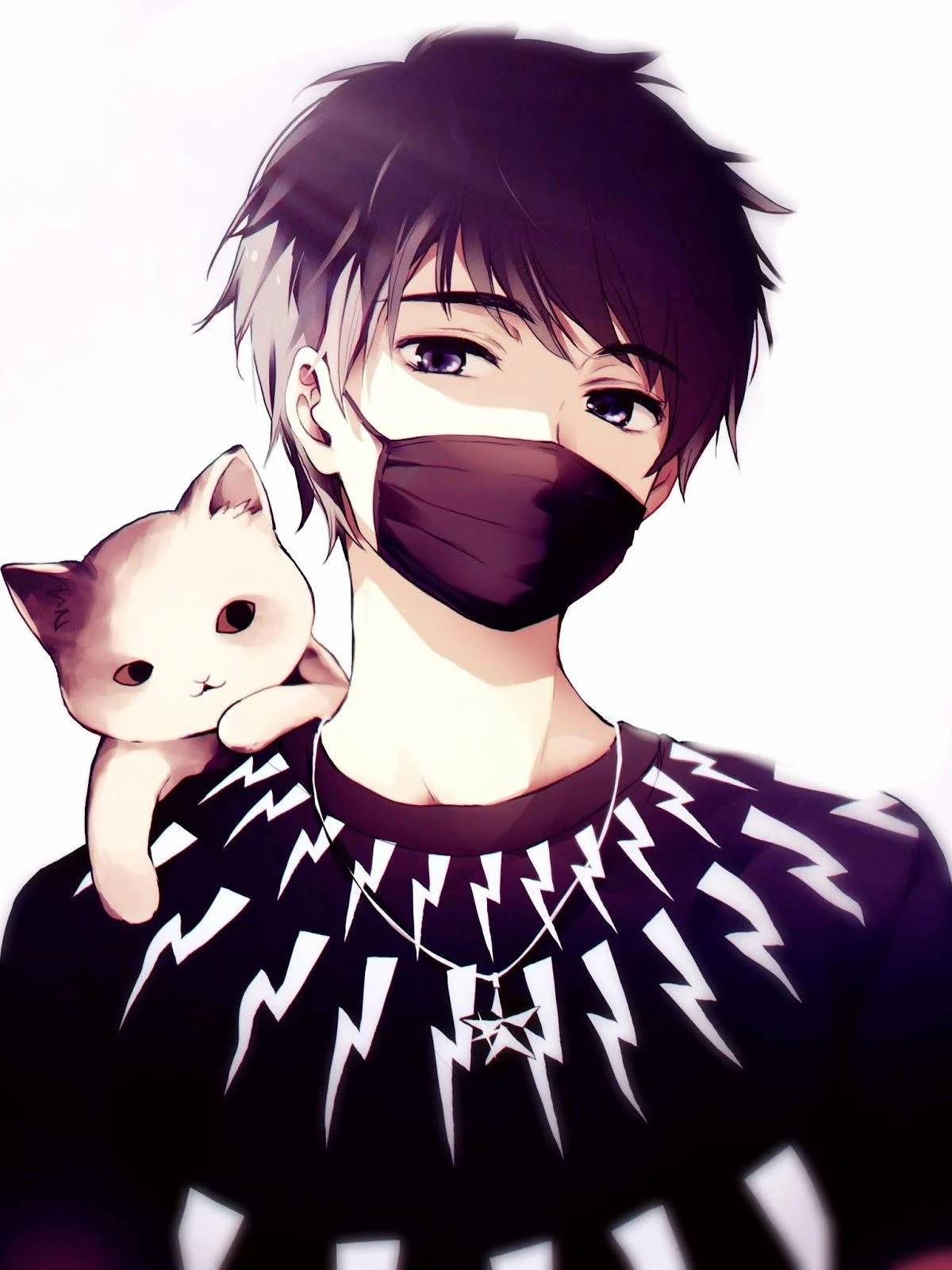 Anime Profile Boy With Cat Background