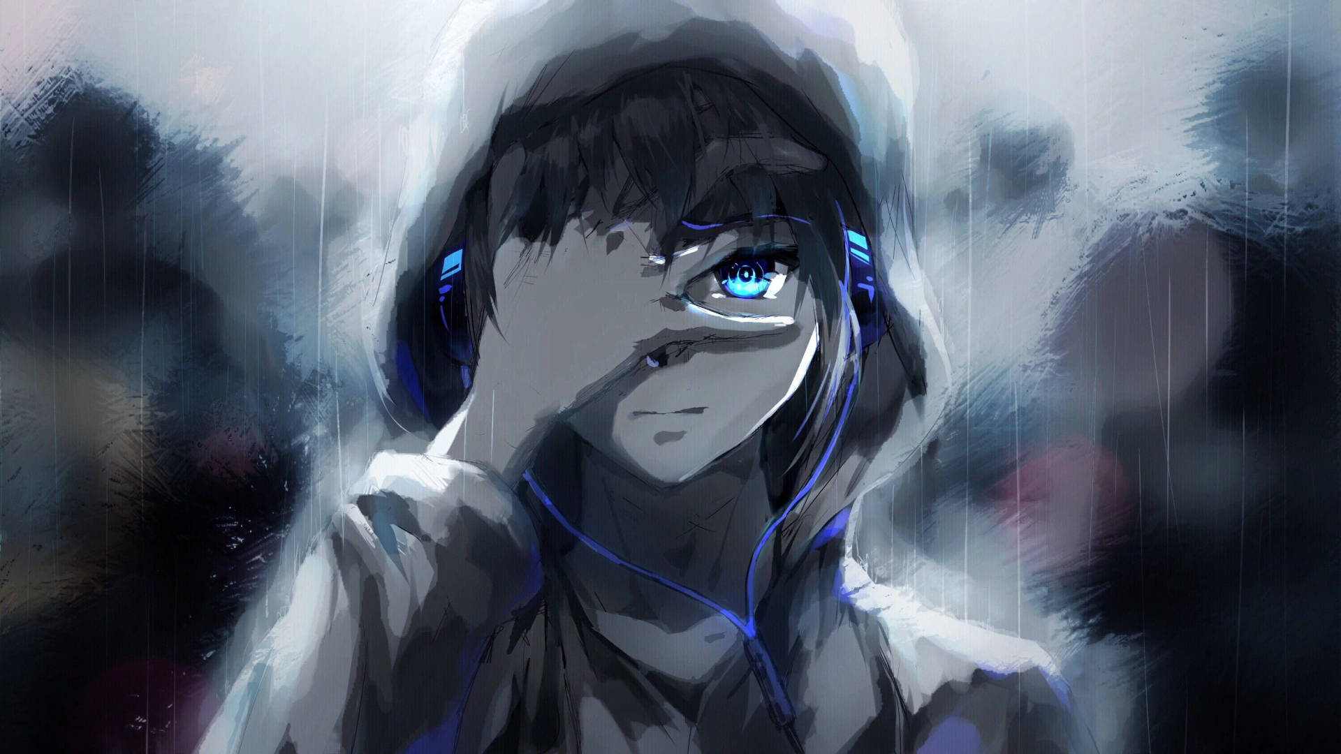 Anime Profile Girl In Rain Background
