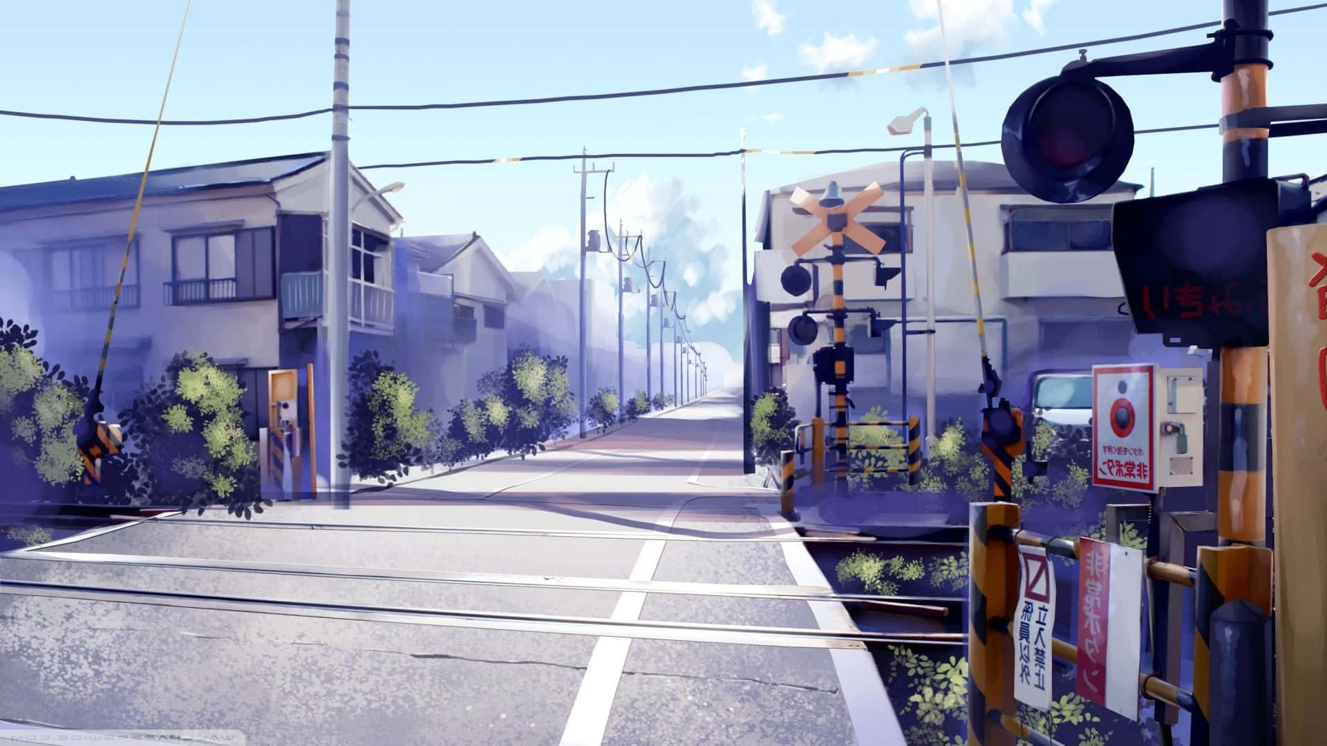 Anime Railroad Crossing Scenery Background